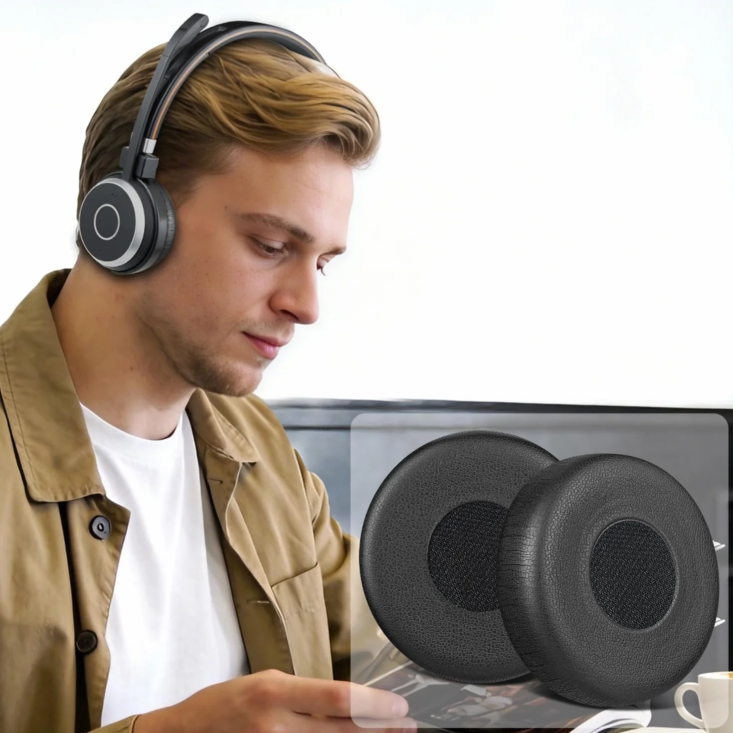 SOULWIT Oreillettes de Remplacement pour Jabra Evolve 65/40/30/20, Mousse Haute Densité Noir