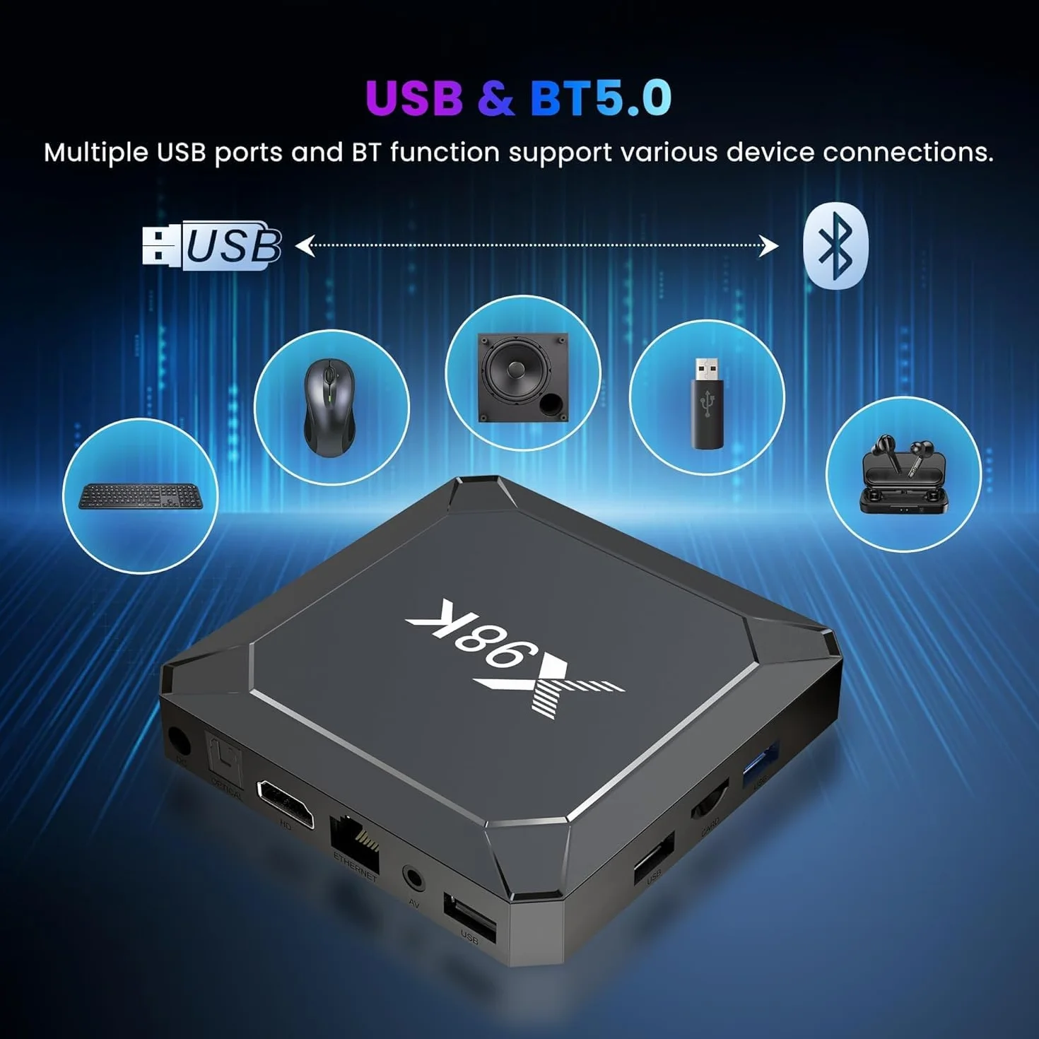 Boîtier TV Android 13.0 Android TV Box X98K 4GB RAM 32GB ROM RK3528A CPU Quad Core Arm Cortex A53 Android Box Support 2.4/5.0GHz WiFi6 BT5.X 4K 100M Ethernet USB 3.0/2.0 TV Box Android