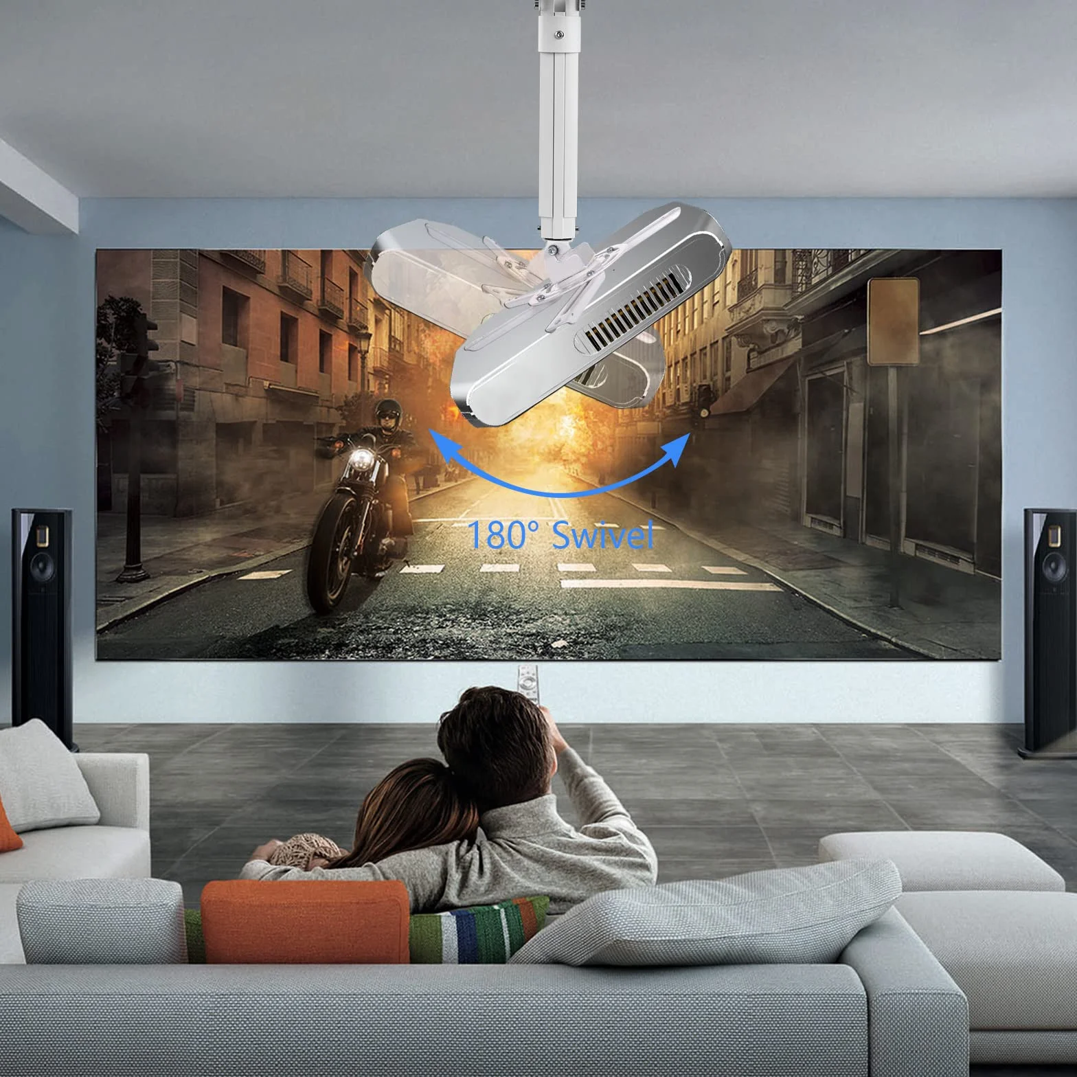 Support Videoprojecteur Plafond Suptek, Support Mural Universel pour Projecteur avec Perche 34-54 cm, jusqu'à 13,6 kg, Blanc PR05W