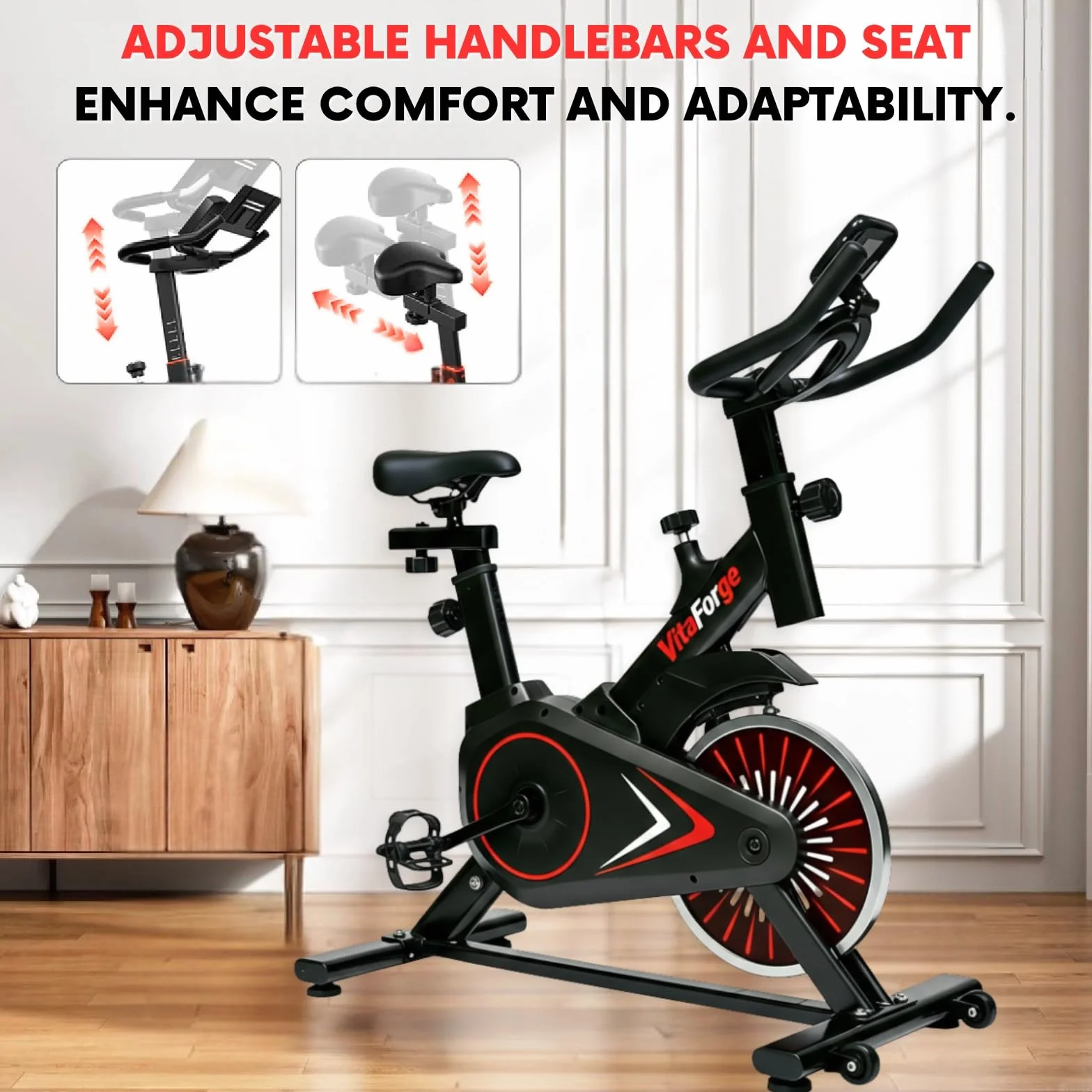 Vélo d'appartement magnétique silencieux réglable, Entraînement cardio compact Noir/Rouge