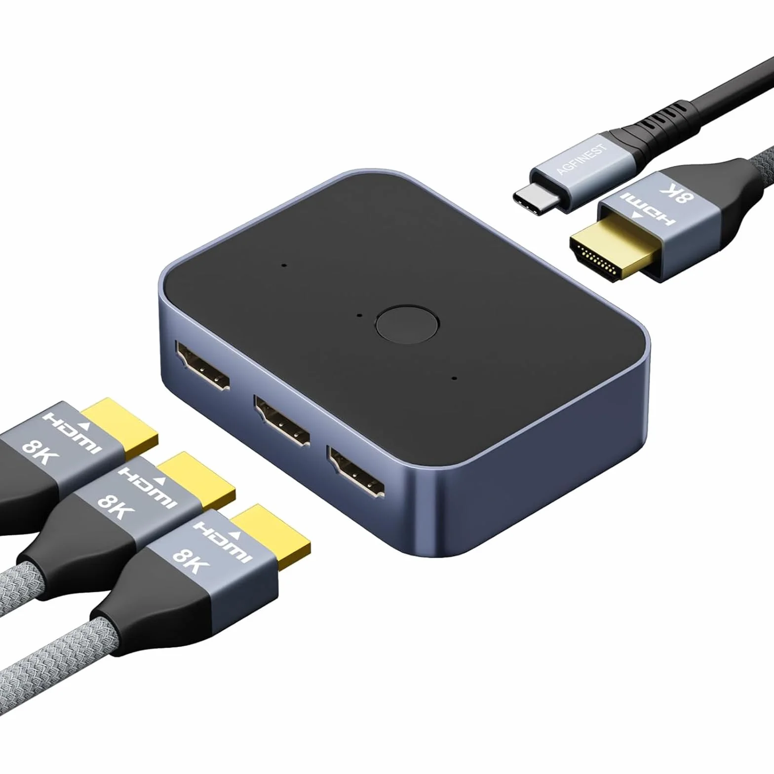 Commutateur HDMI 2.1 Switch 3 Entrées 1 Sortie, 8K 60Hz 4K 120Hz 48Gbps HDMI Switch UHD HDR 3D Compatible avec PS5/Switch/Xbox/Steam Deck/PC/Streaming/HDTV/Moniteur/Projecteur