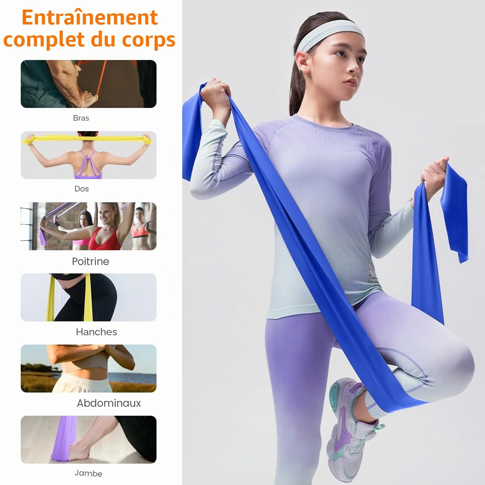 GRIFEMA GA5002 4 Bandes Élastiques de Musculation 4 Niveaux de Résistance Pilates Yoga