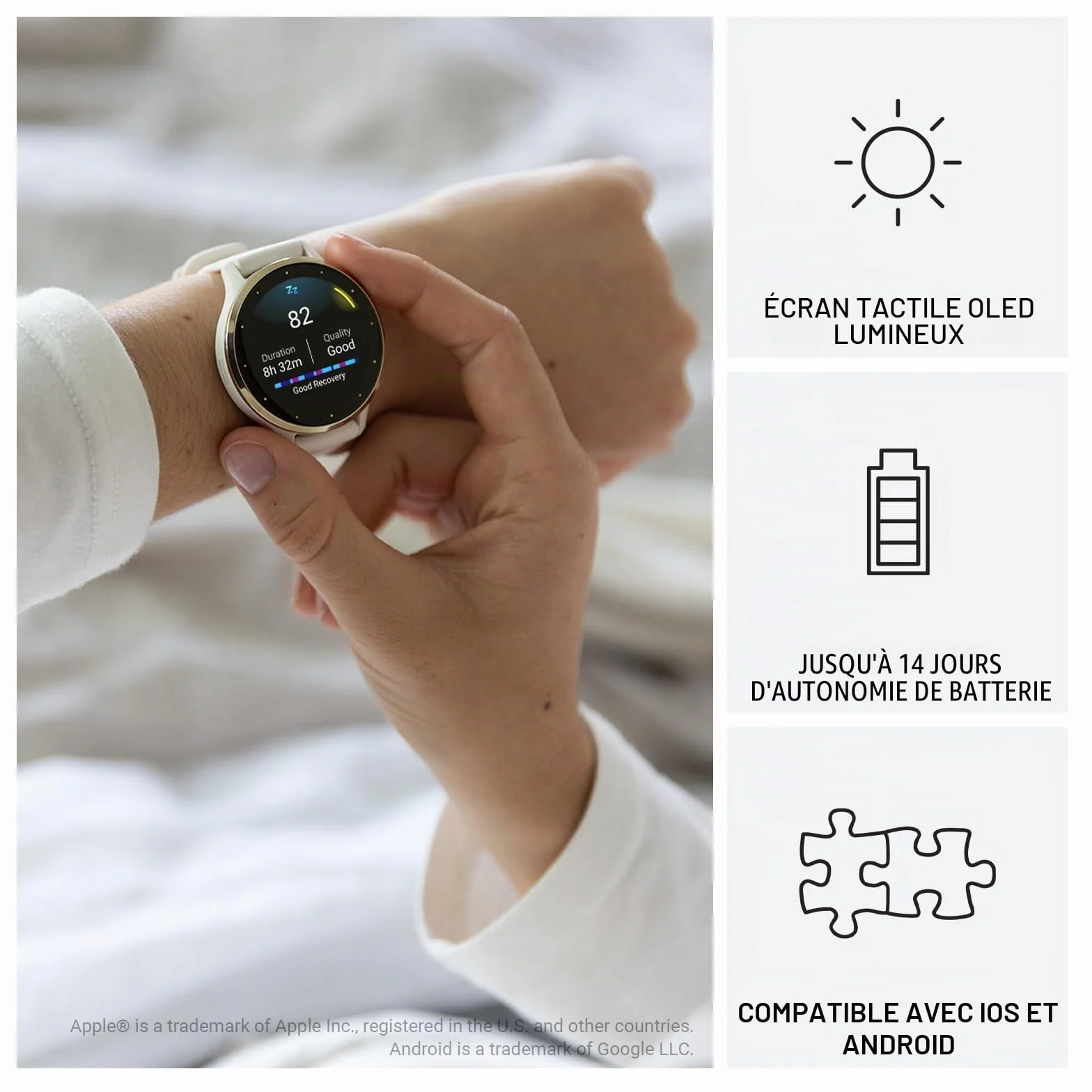 Garmin Venu 3S Montre connectée GPS Sport Santé Soft Gold Bracelet Ivoire 41 mm