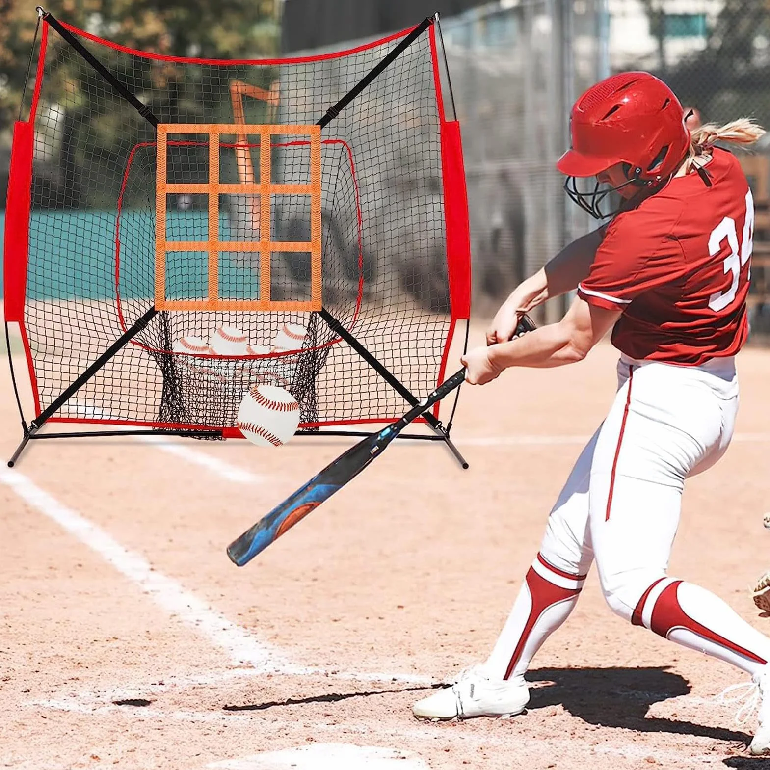 Cible de baseball réglable - Filet d'entraînement pour frapper et attraper avec sangle de fixation