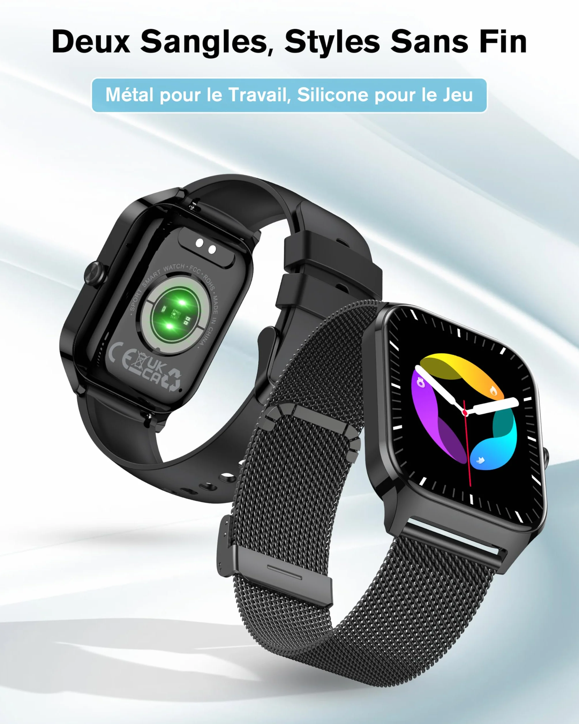 KALINCO Montre Connectée Homme Femme, 1.85" AI Smartwatch avec Appel Bluetooth, Pression Artérielle, Podometre, Sommeil, Cardiofrequencemetre, 100+ Sport Bracelet