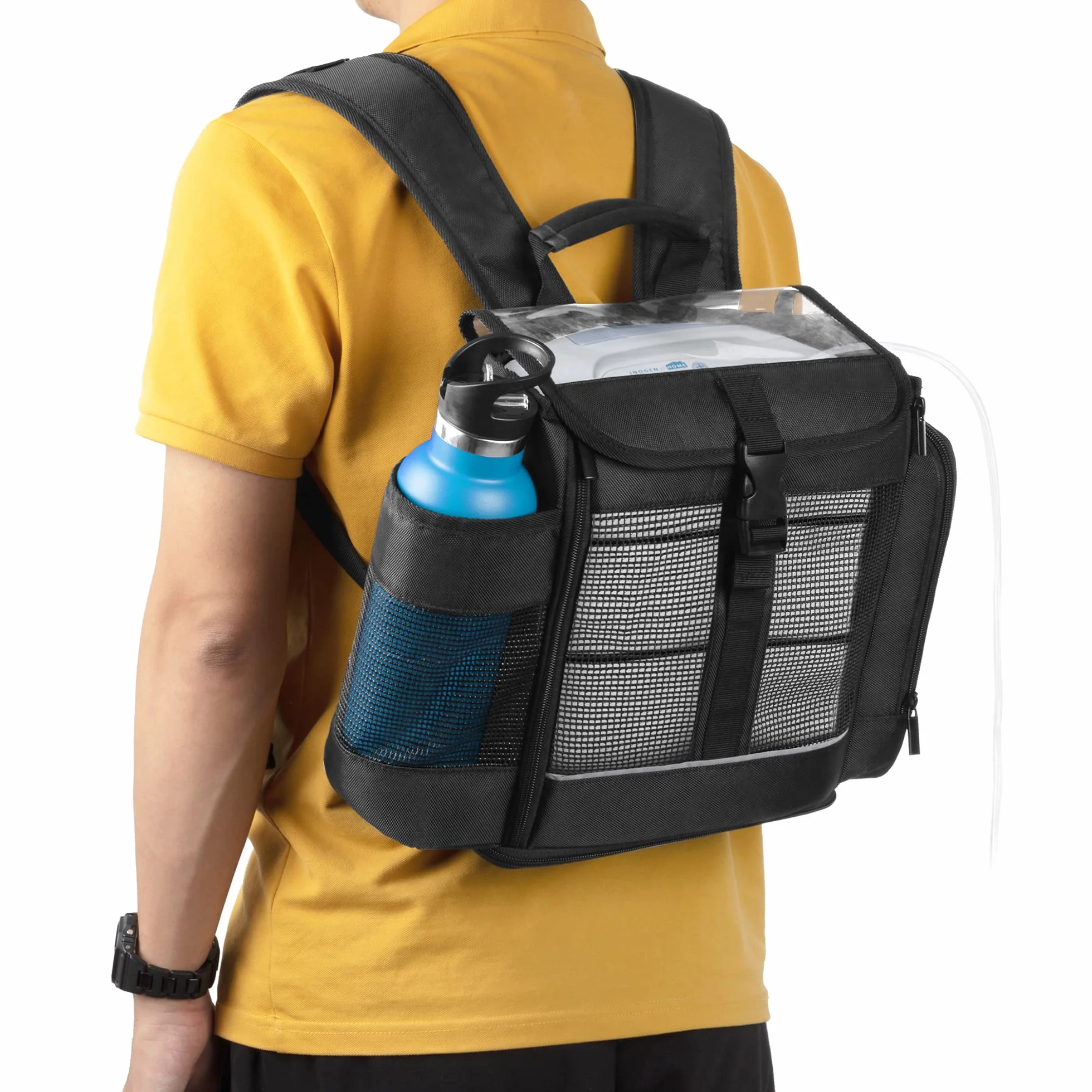 CURMIO Sac à dos portable pour concentrateur d'oxygène compatible avec Inogen One, Oxygo, Caire Units, SimplyGo Mini, POC Sac de voyage pour l'appareil et les accessoires, (Design Breveté), Noir