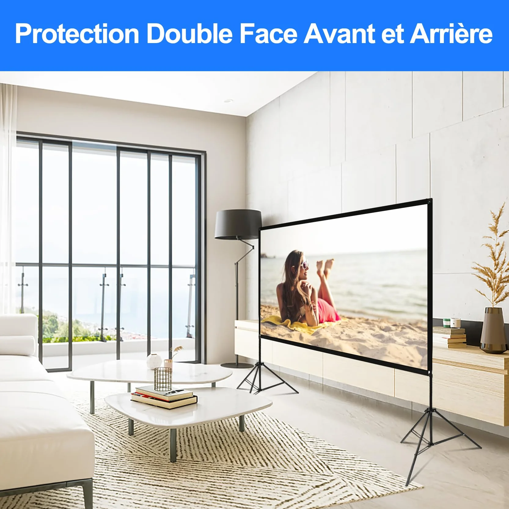 VISULAPEX Écran de Projection 120" 4K HD 16:9 Pliable sur Pied avec Sac Portatif