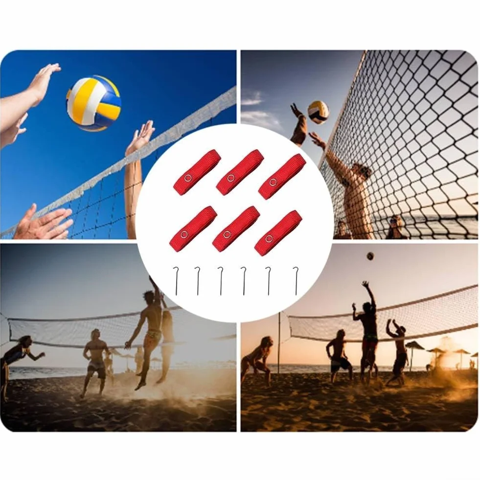 Kit de marquage de ligne de terrain de volleyball de plage 8 x 16 m, rouge, avec piquets, corde en nylon et clous de sol