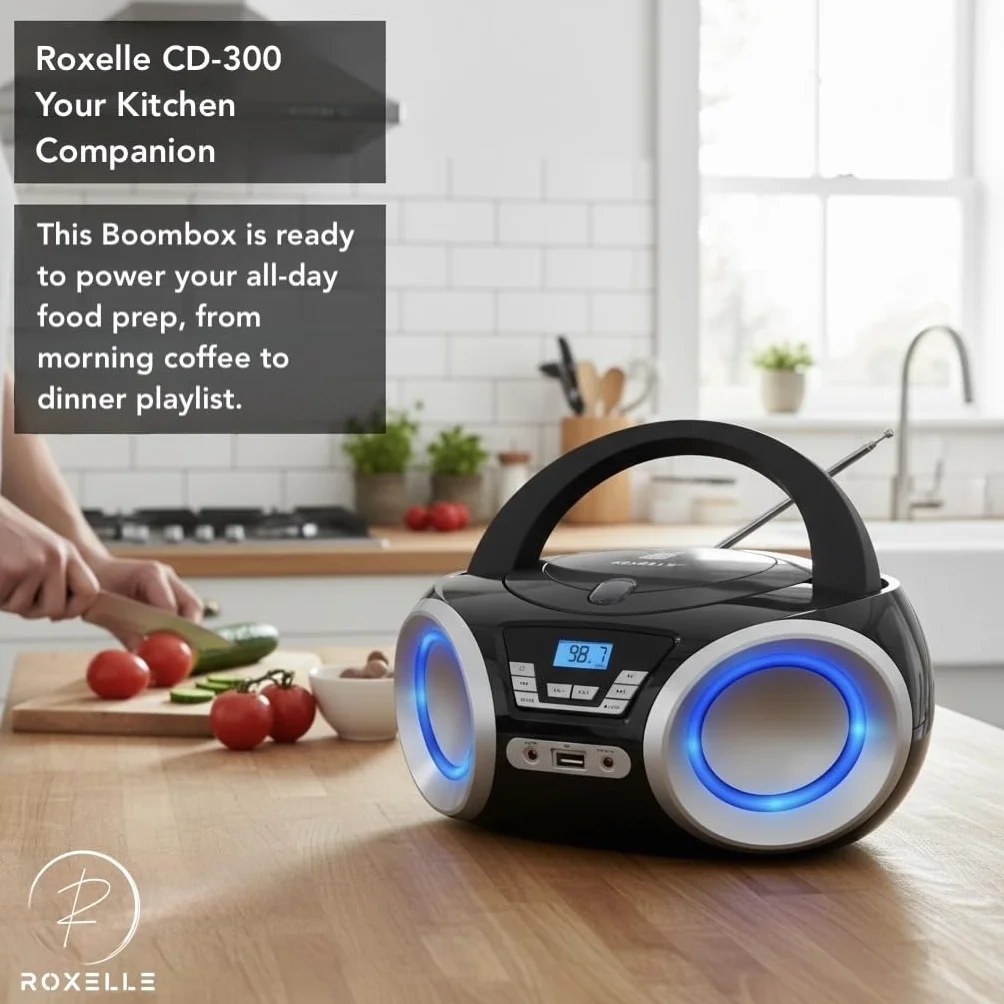 Lecteur CD portable CD-300 BT FM MP3 USB AUX éclairage RVB double alimentation AC batterie écran LCD prise casque