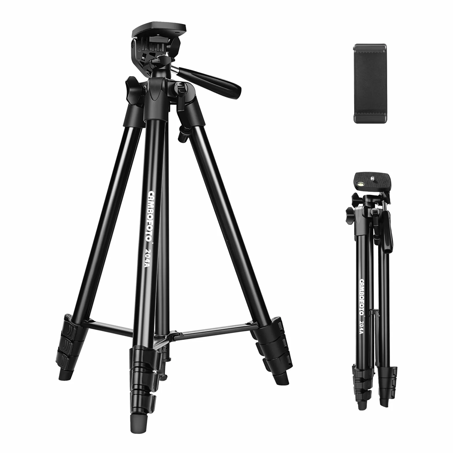 CAMBOFOTO Trépied Léger de 135 cm pour Téléphone, avec Support de Téléphone, Compatible avec iPhone et Autres Smartphones Android, Les Reflex Numériques et Les Cameras sans Miroir