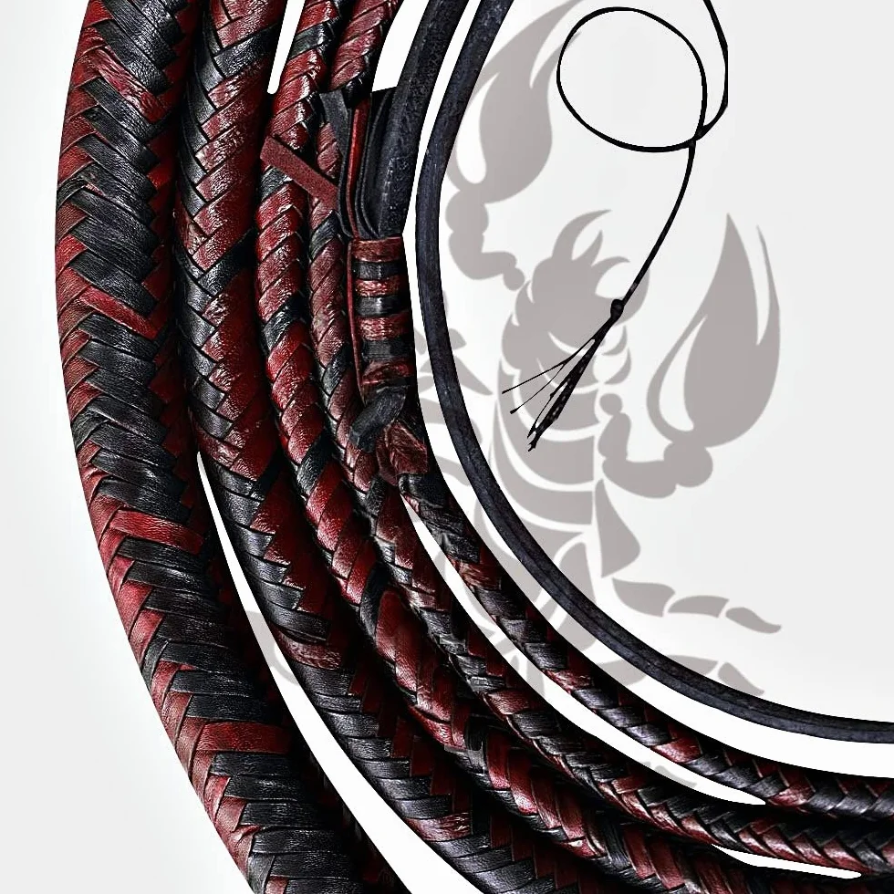Scorpions Bull Whip Genuine Cow Hide Leather 3-8 Feet 12 Strands Rope Core Equestrian Braided Bullwhip for Cracking Farming