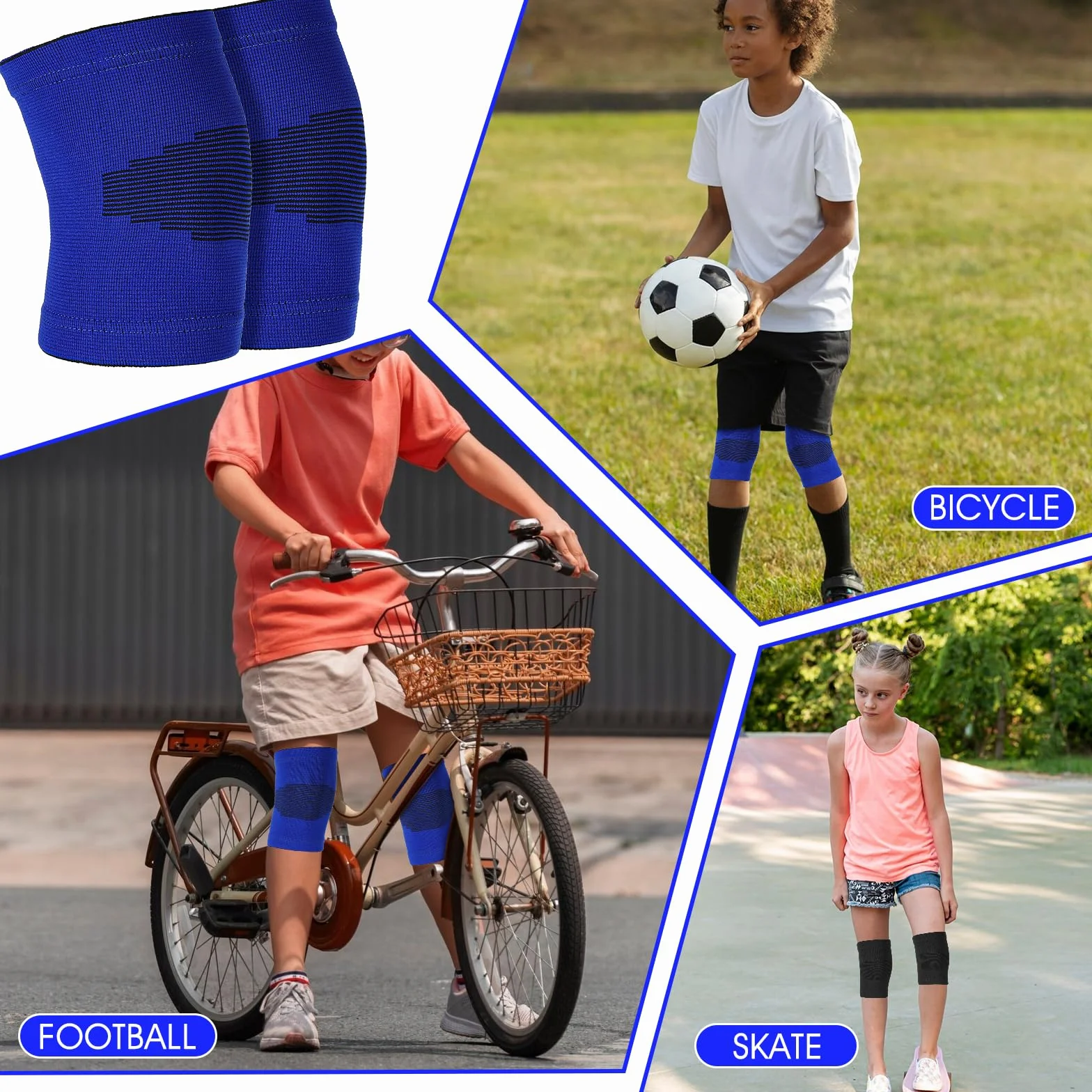 Genouillères pour enfants handball volleyball respirantes élastiques bleu Lot de 2 paires