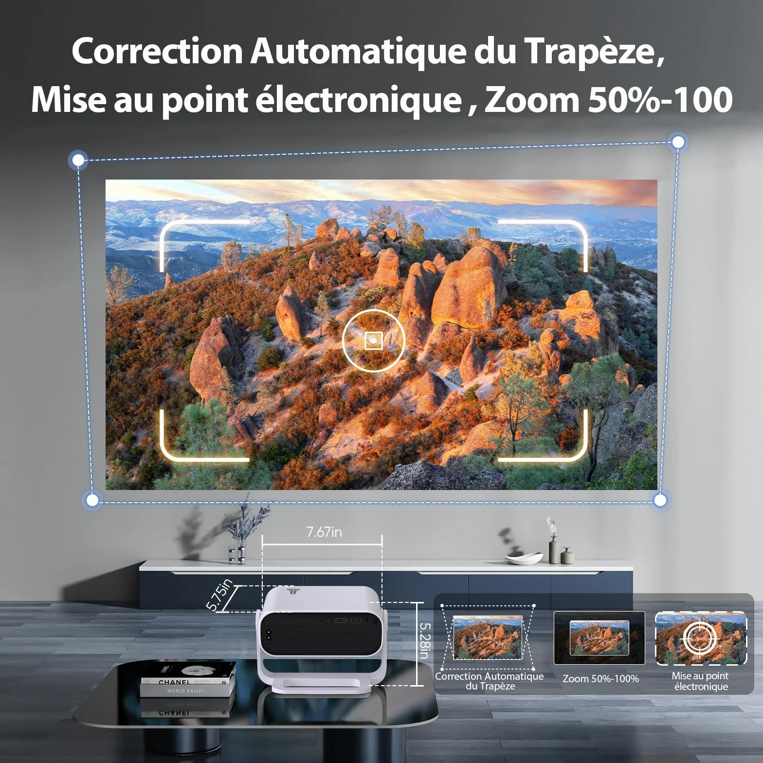 Videoprojecteur Intelligent 1080P Natif 4K WiFi 6 Bluetooth 5.2 210ANSI Correction Trapézoïdale Automatique Focus Électronique