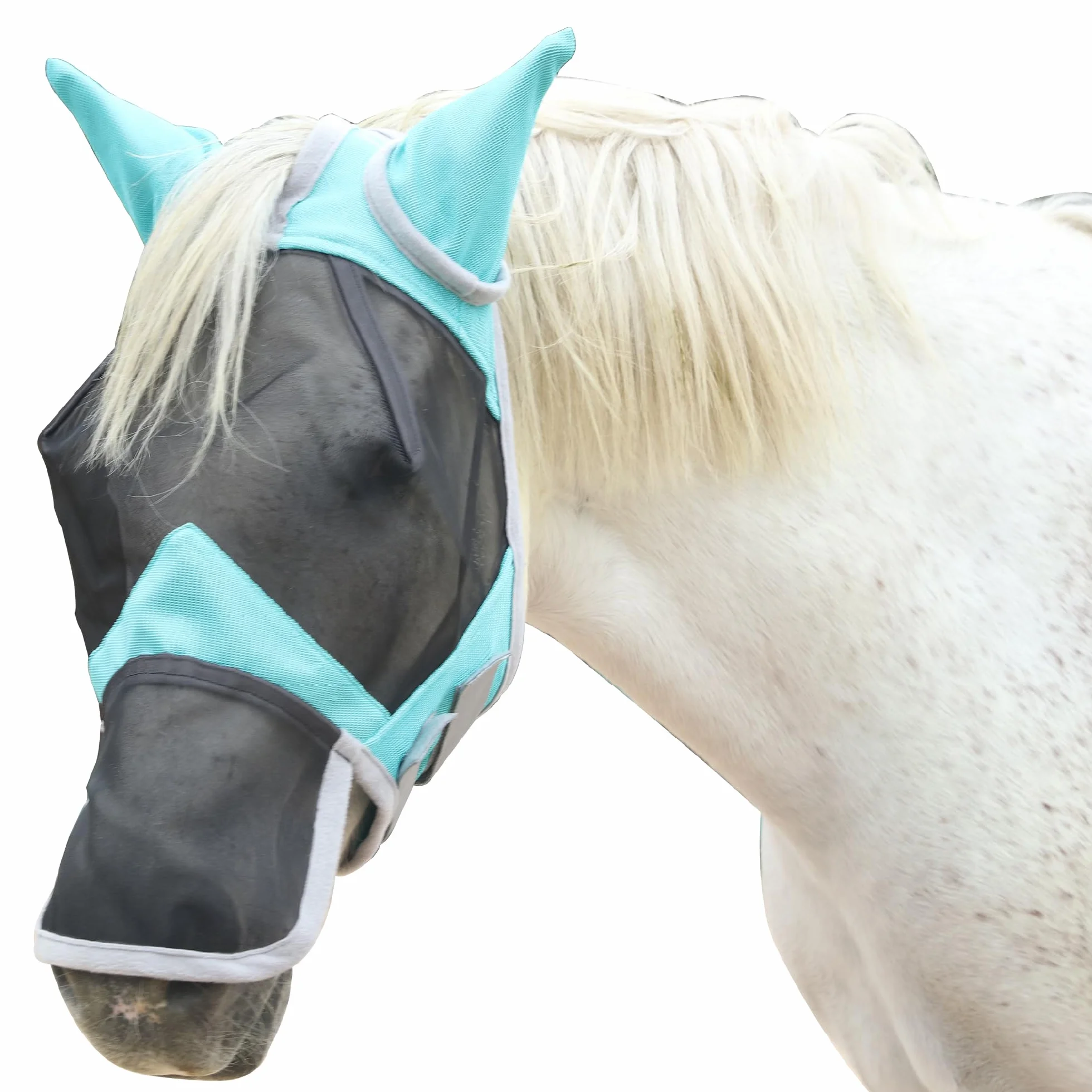 Masque Anti-Mouches pour Chevaux Protection Anti-UV Maille Respirante Turquoise Medium