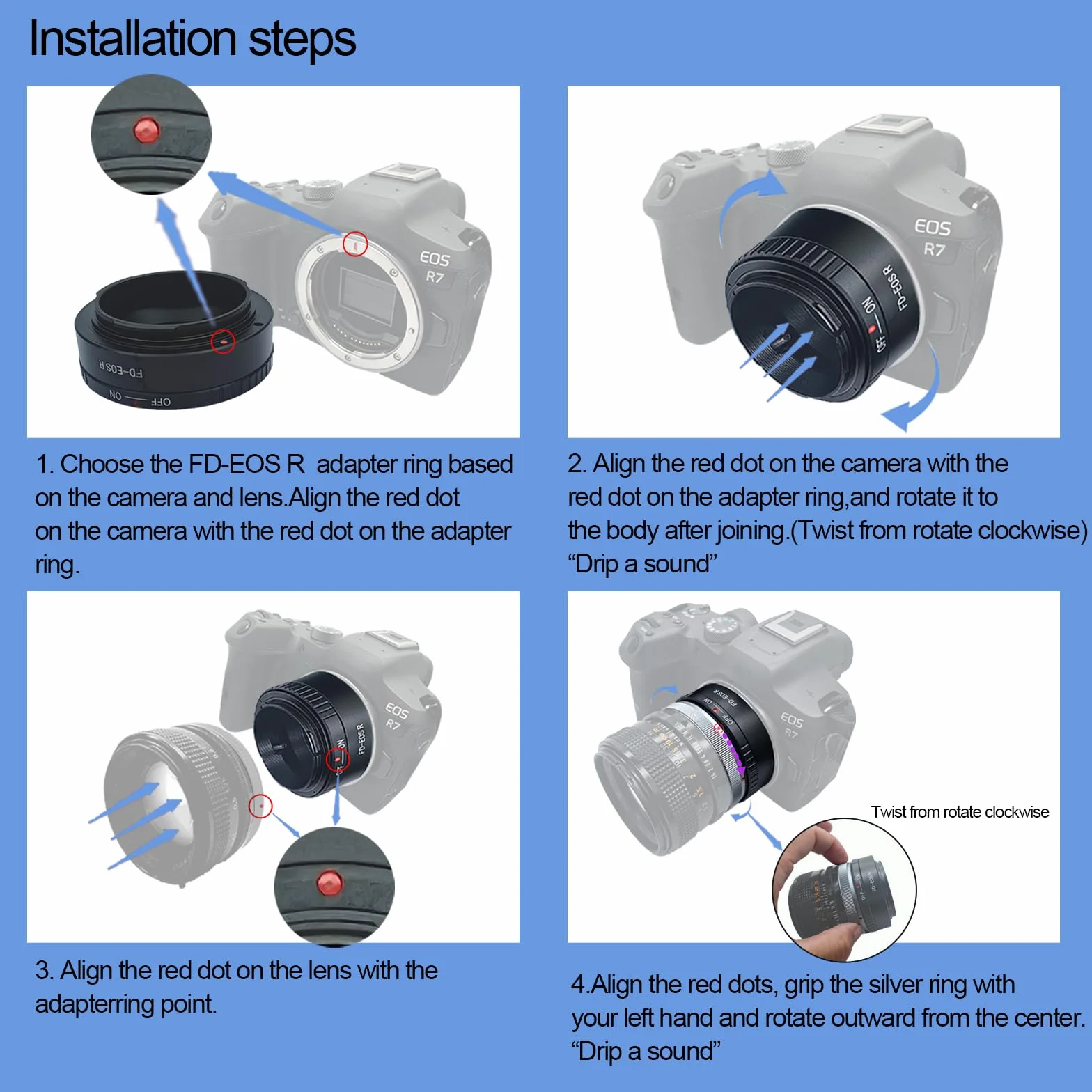 FD-EF R Bague d'adaptation pour Objectif FD/FL Compatible avec Appareil Photo EF R-Mount EF RF RP, FD to EFS R