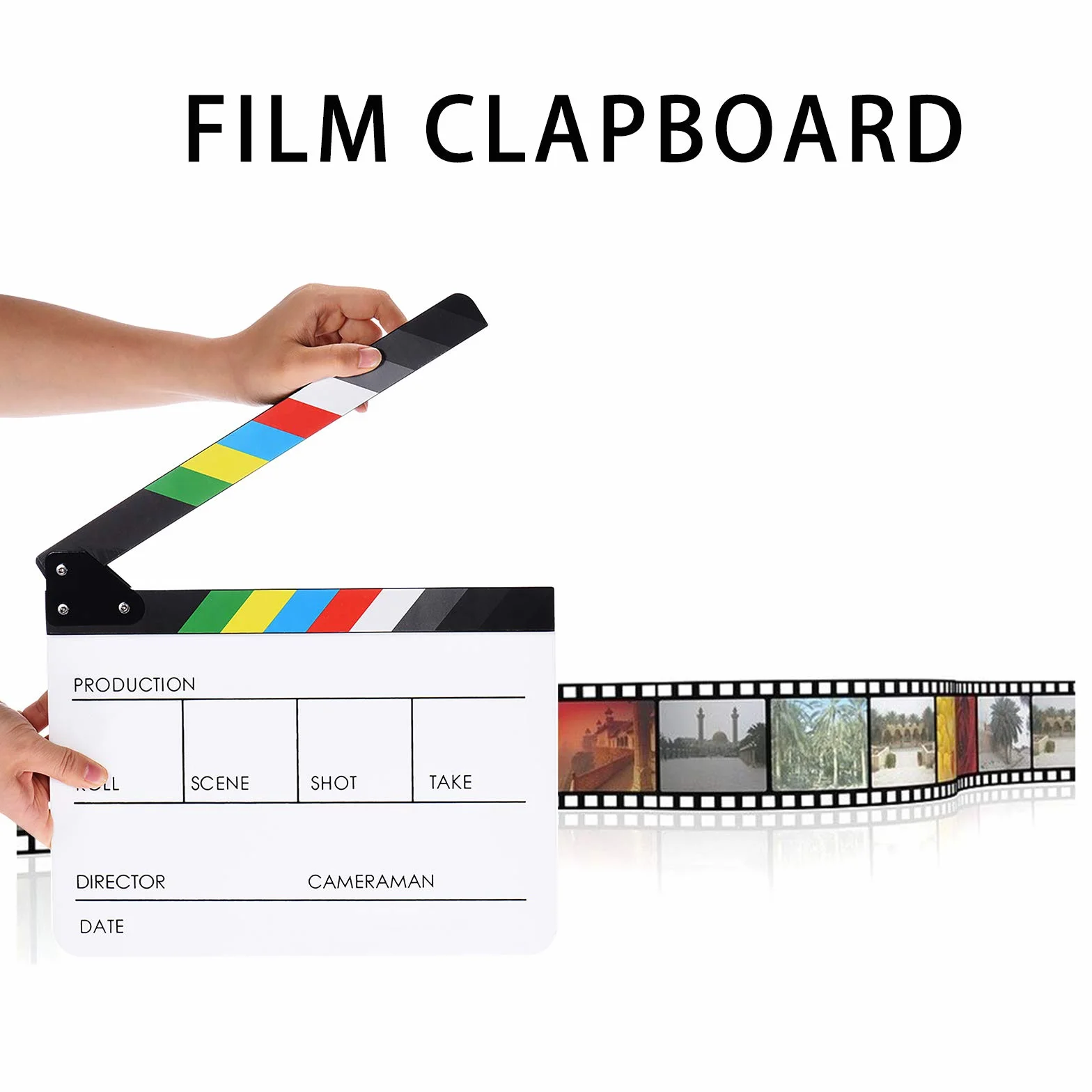 30x24cm Acrylique Blanc Clap Cinéma Film Cut Action Scène Clapper Board Ardoise, Scènes D'action Cut Clapper Ardoise avec Perche pour Publicité Vidéo