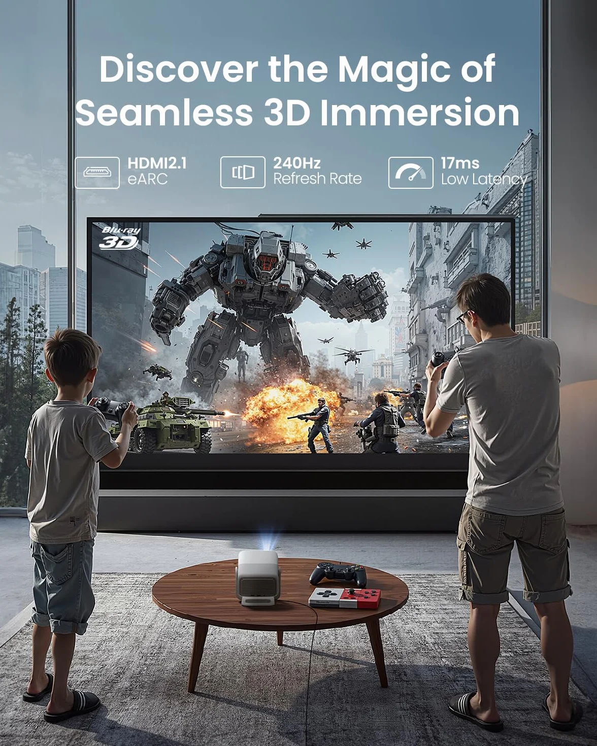 JMGO N1S 4K Mini Videoprojecteur Triple Laser 1100 ISO Lumens Gimbal Autofocus Google TV HDR10