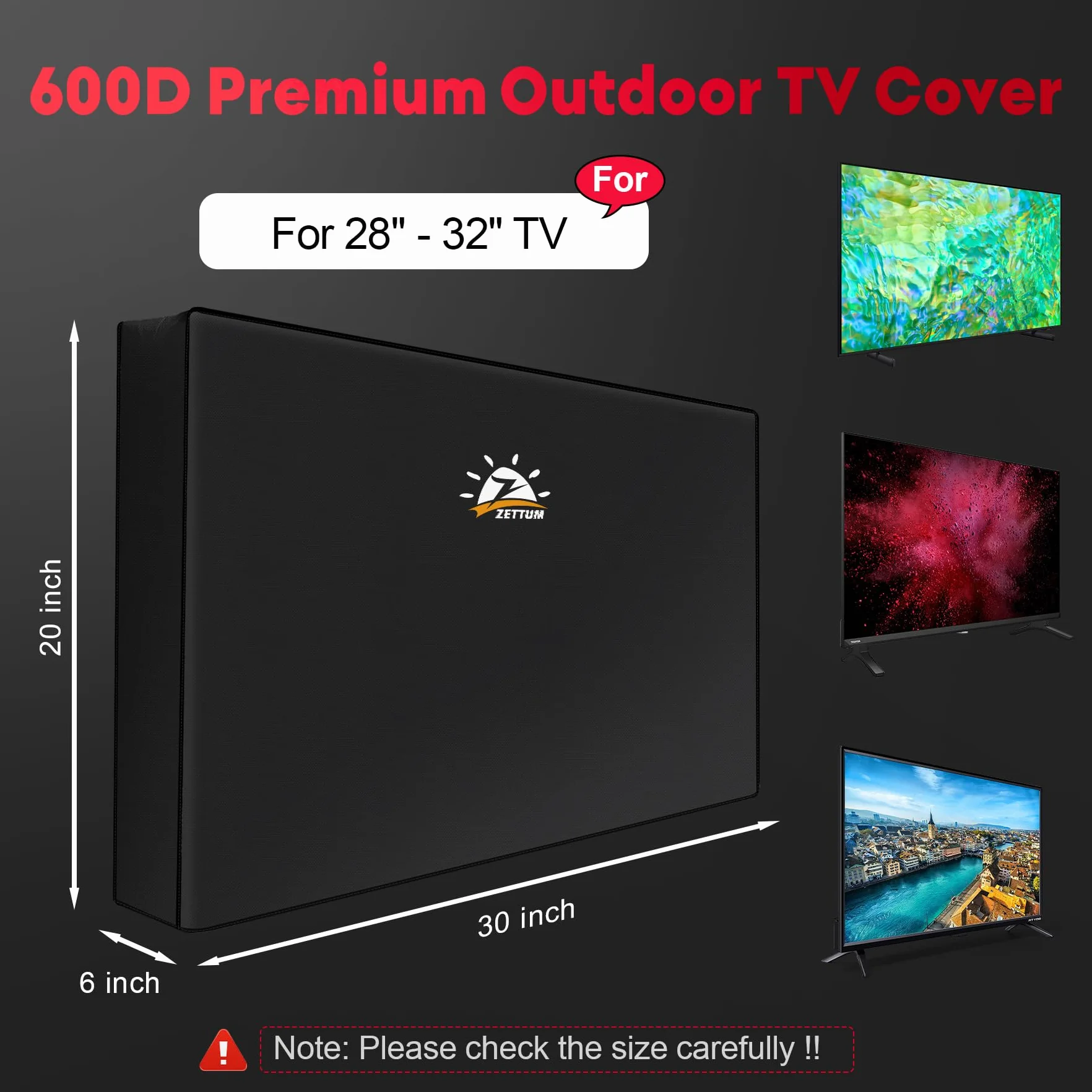 Housse de protection pour TV d'extérieur 32 Pouce – 600D résistante aux intempéries étanche Noir