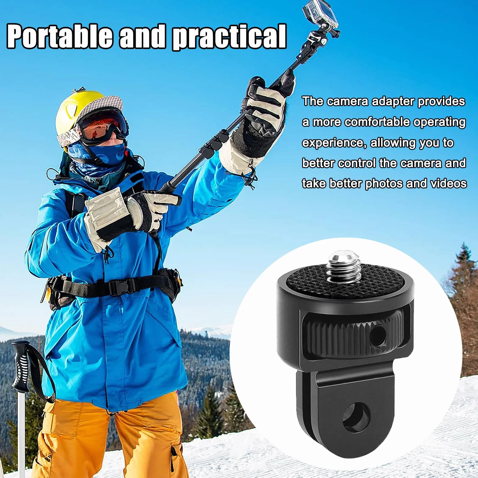 2 Pièces Adaptateur de Trépied en Aluminium, 1/4" Fixation de Trépied Compatible, Ajustement à 360 ° Adaptateur de Caméra, avec 2 Clés, pour Gopro Hero10, Sjcam Caméra(Noir)