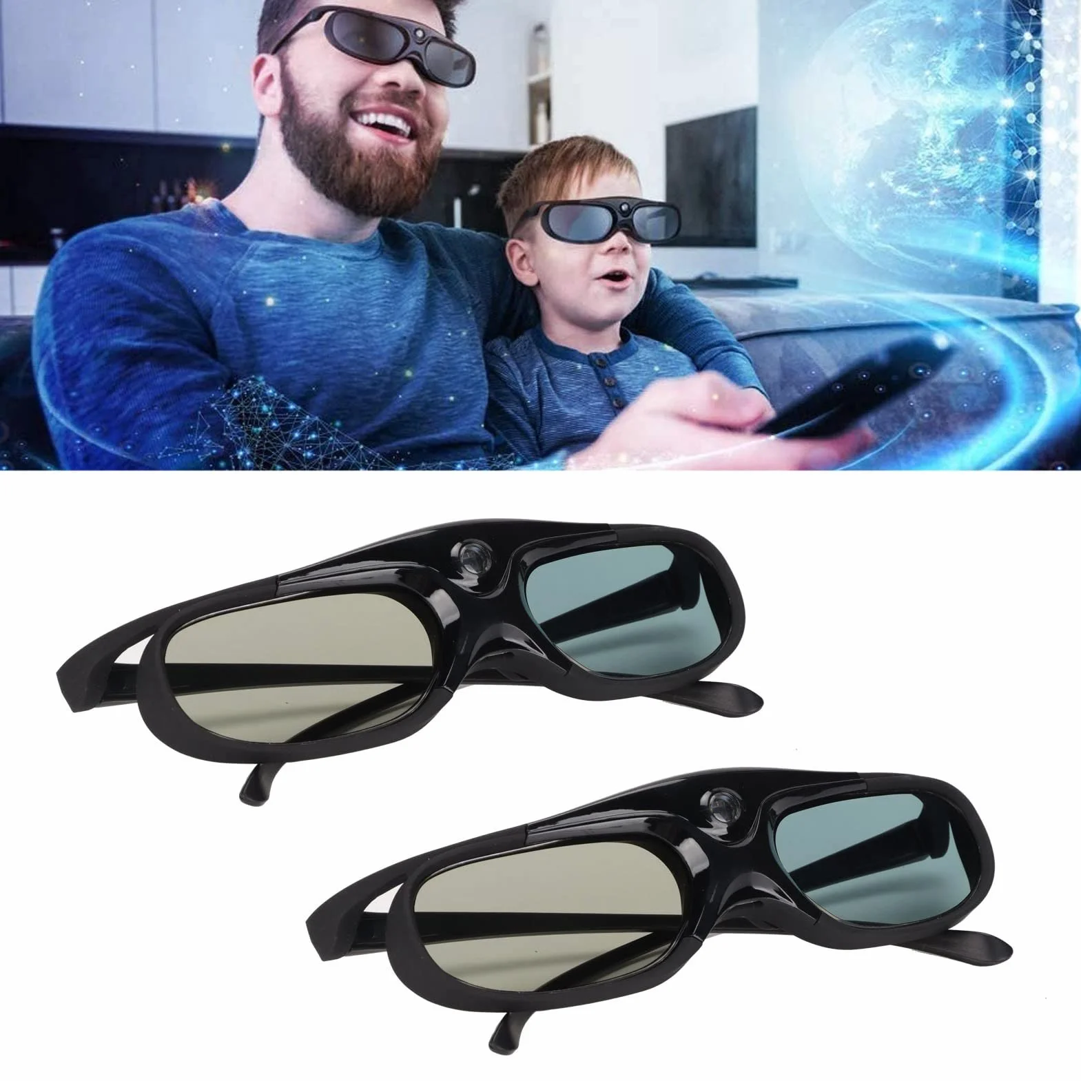 Lunettes 3D pour Orojecteurs 3D DLP, Lot de 2 Lunettes à Obturateur Actif 144 Hz, Batterie 80 MA Intégrée, Prise en Charge pour Optoma, pour BenQ, pour Acer, pour Vivitek, pour Dell, pour Viewsonic