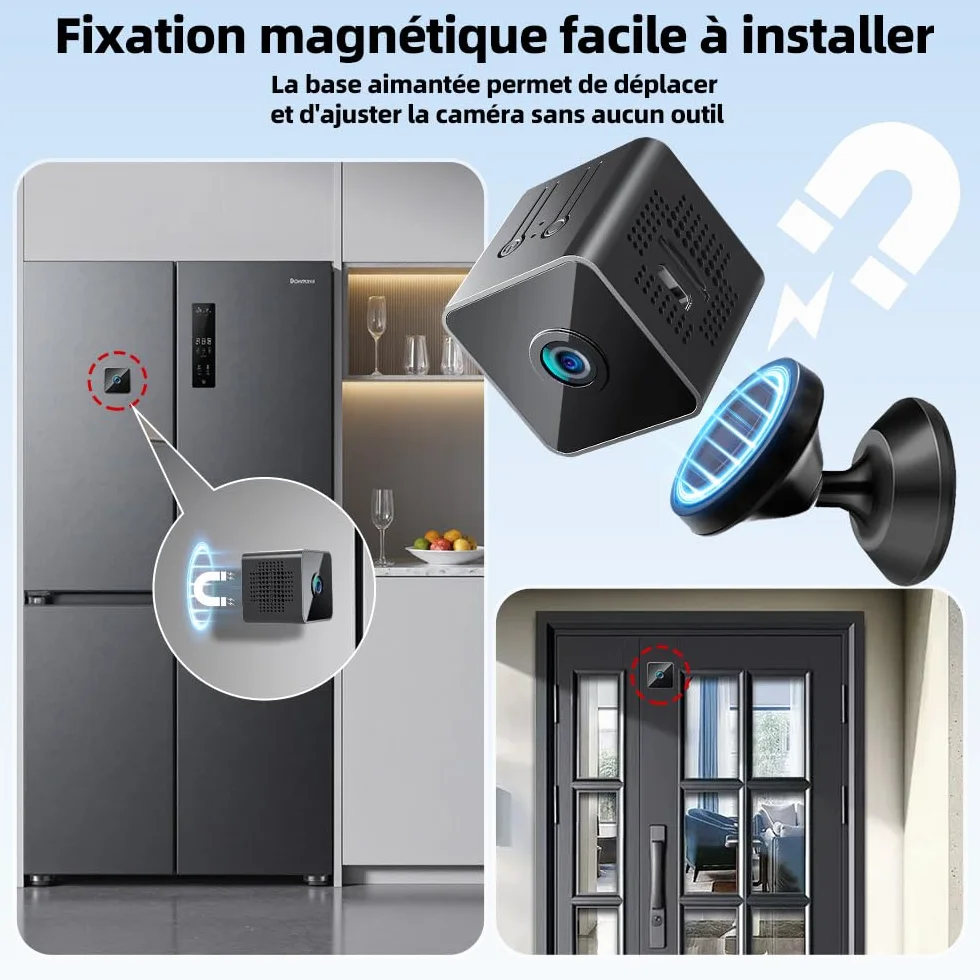 Mini Caméra Espion WiFi 1080P Full HD, Caméra de Surveillance Intérieure Discrète avec Détection de Mouvement et Vision Nocturne, Petite Caméra Connectée pour Bébé, Maison, Bureau et Auto, Noir