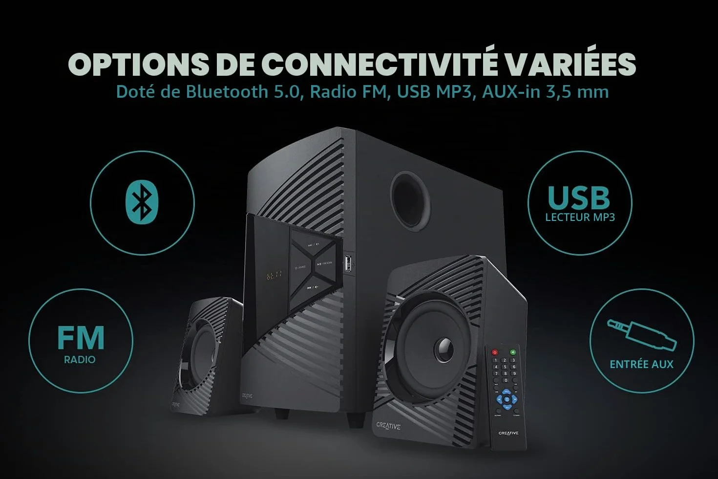 Creative SBS E2500 Système de Haut-parleurs 2.1 Bluetooth Caisson de Basses Noir