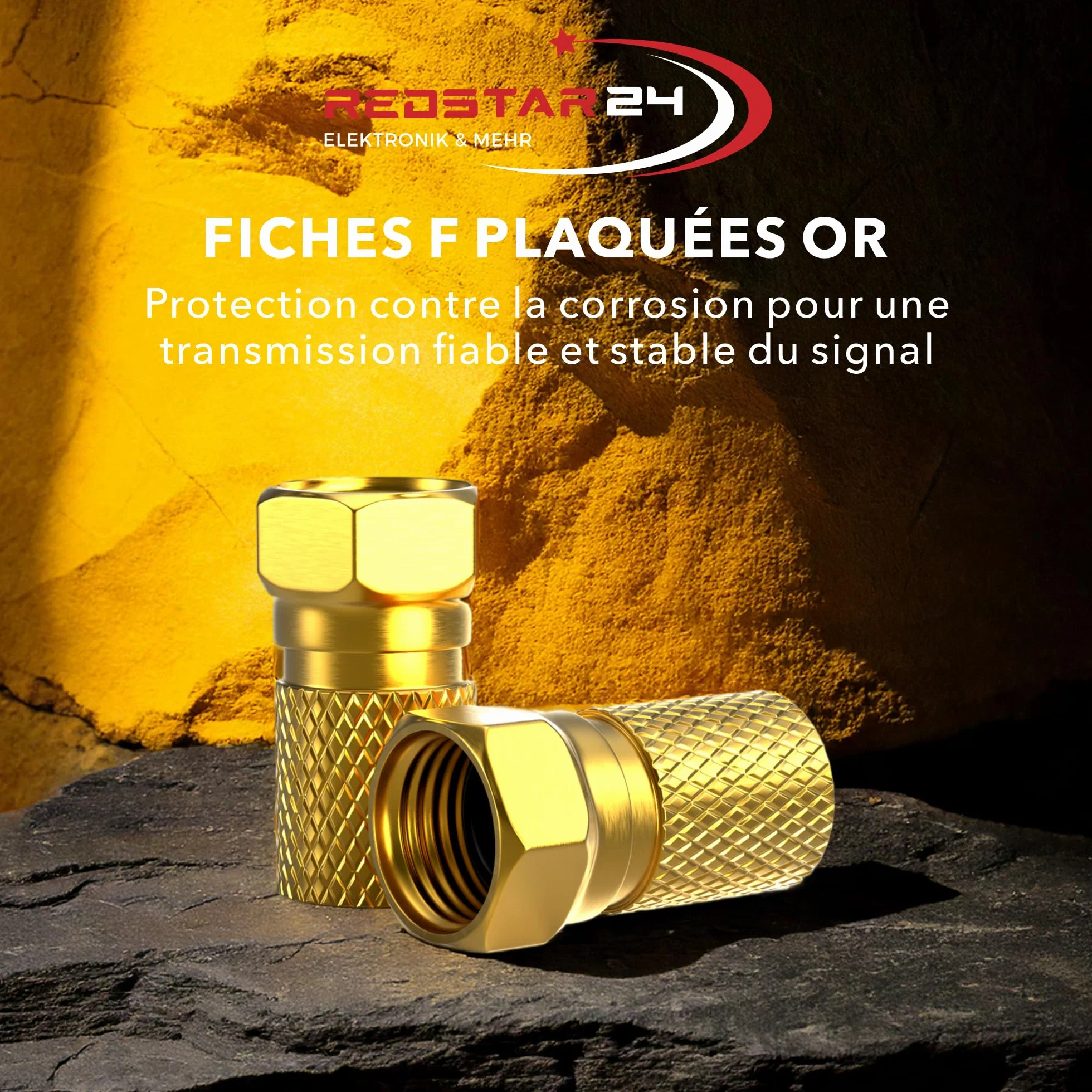 Connecteur F 7mm Fiche F 10 pièces dorées Joint caoutchouc Ecrou large Câble coaxial SAT LNB satellite à visser