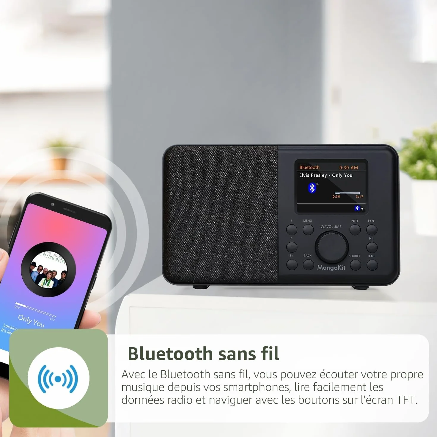 Radio Internet DAB/DAB+ WiFi avec Bluetooth FM Double Alarme Cuisine Noir