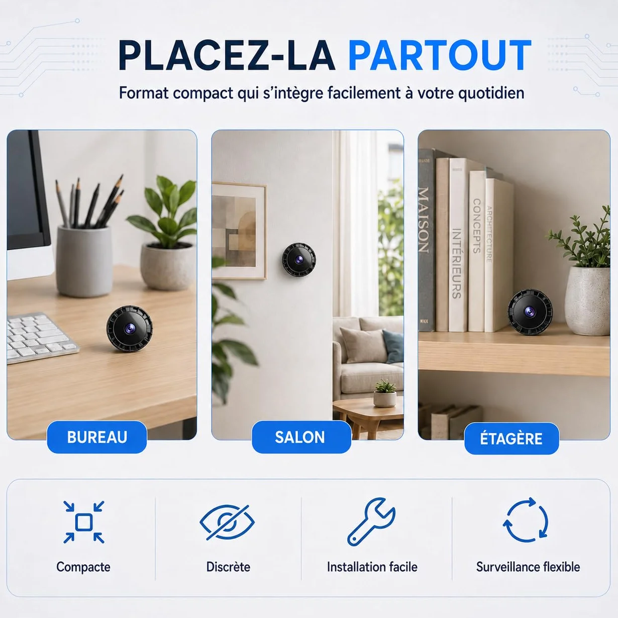 2026 Surveillance Mini Caméra Espion sans Fil , Caméra de sécurité WiFi HD 1080P avec Vision Nocturne intérieur/extérieur pour bébé, Animal de Compagnie, Compatible Smartphone (Black, Mini 4 pièce)