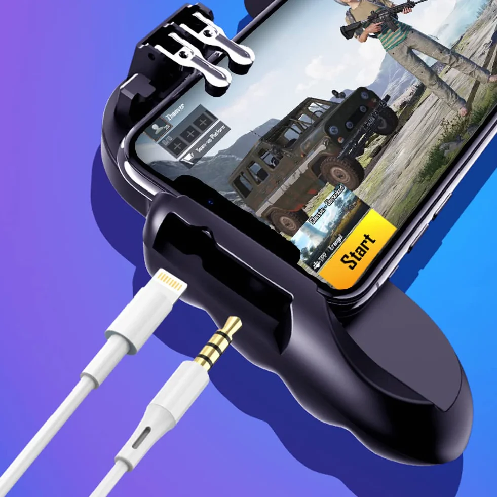 Manette Telephone avec Ventilateur, Contrôleur de Jeu Mobile Portable 6 Doigts Gamepad Joystick L1R1 L2R2 pour PUBG Android iOS iPhone Samsung Huawei Smartphone