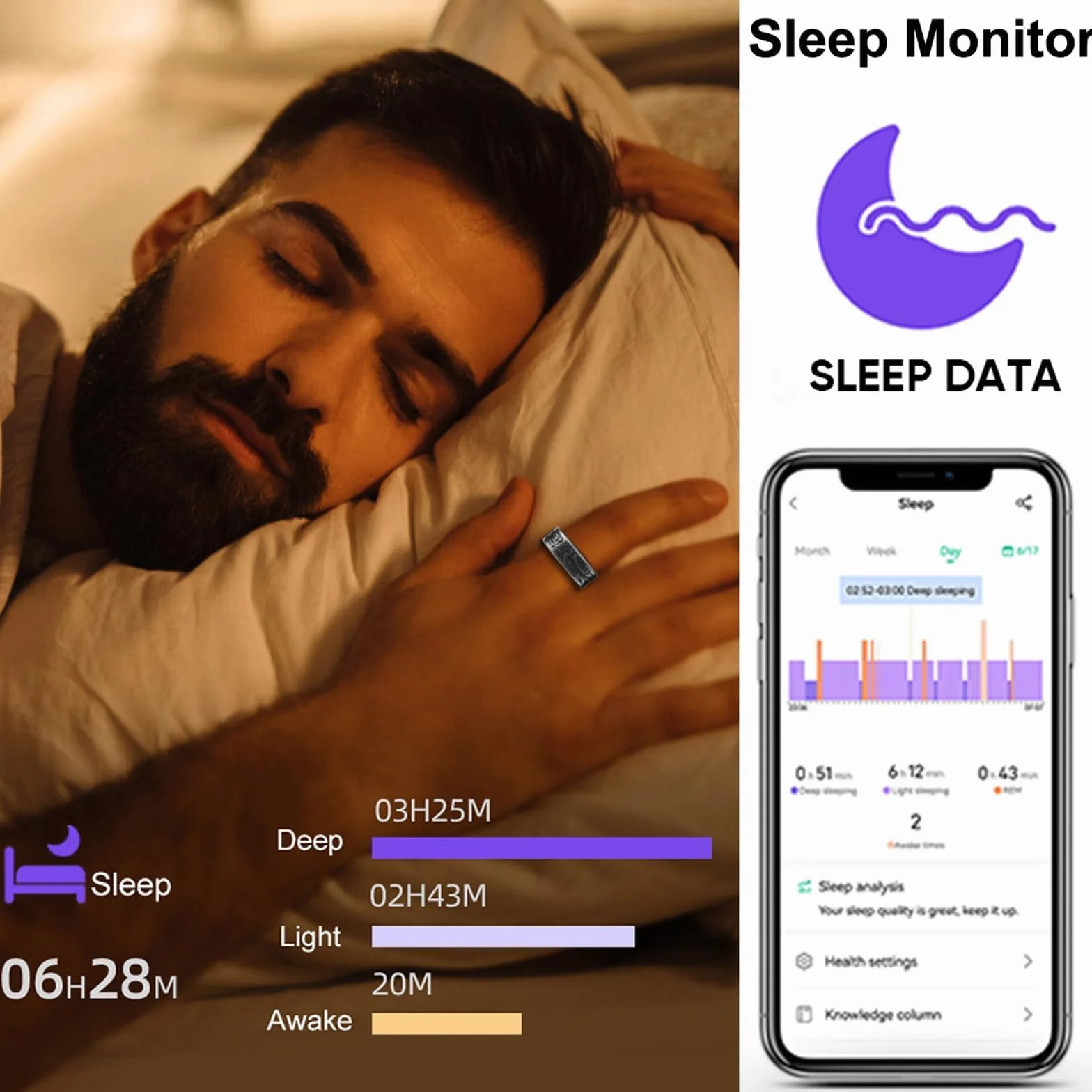 FindTime Bague intelligente moniteur fréquence cardiaque sommeil pression artérielle oxygène sang podomètre calories étanche