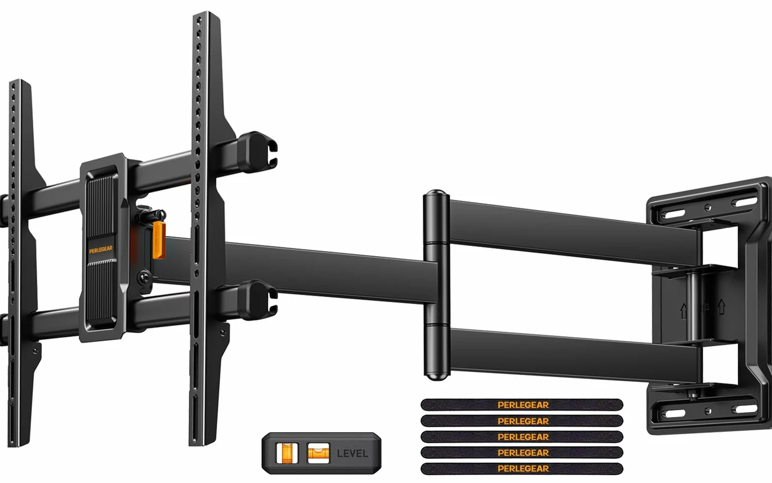Perlegear Support Mural TV à Bras Long, Support TV à Mouvement Complet pour Téléviseurs de 32-65″, Capacité de Charge de 60 kg, Support TV d'angle avec Pivotement de ±90°, VESA Max 400x400mm, PGMF24B