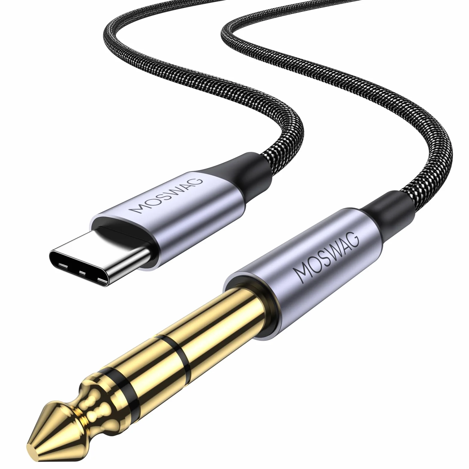 MOSWAG Câble USB C vers 6.35mm TRS Mâle Auxiliaire Audio Stéréo, 6.35mm Adaptateur Aux Audio Jack pour Google Pixel 4XL, Galaxy Note, Haut parleurs, écouteurs, Table de Mixage et Plus