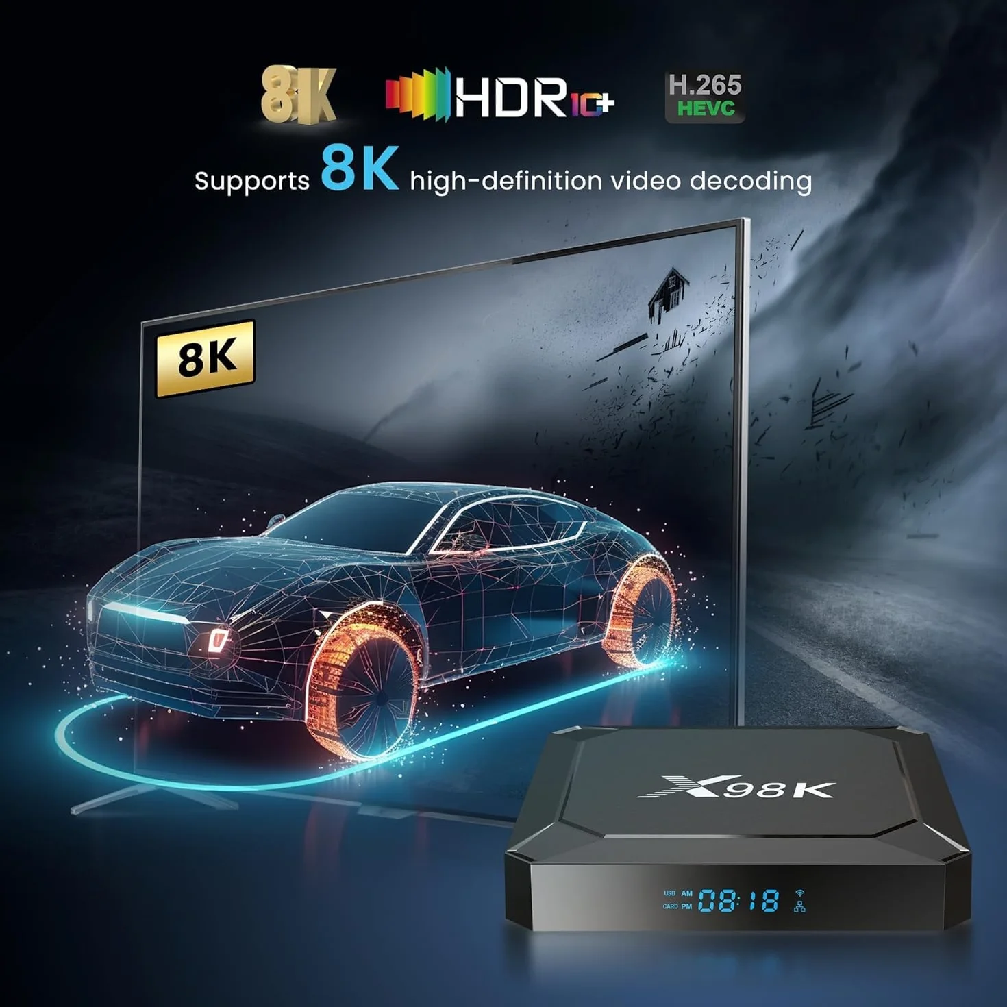 Boîtier TV Android 13.0 Android TV Box X98K 4GB RAM 32GB ROM RK3528A CPU Quad Core Arm Cortex A53 Android Box Support 2.4/5.0GHz WiFi6 BT5.X 4K 100M Ethernet USB 3.0/2.0 TV Box Android