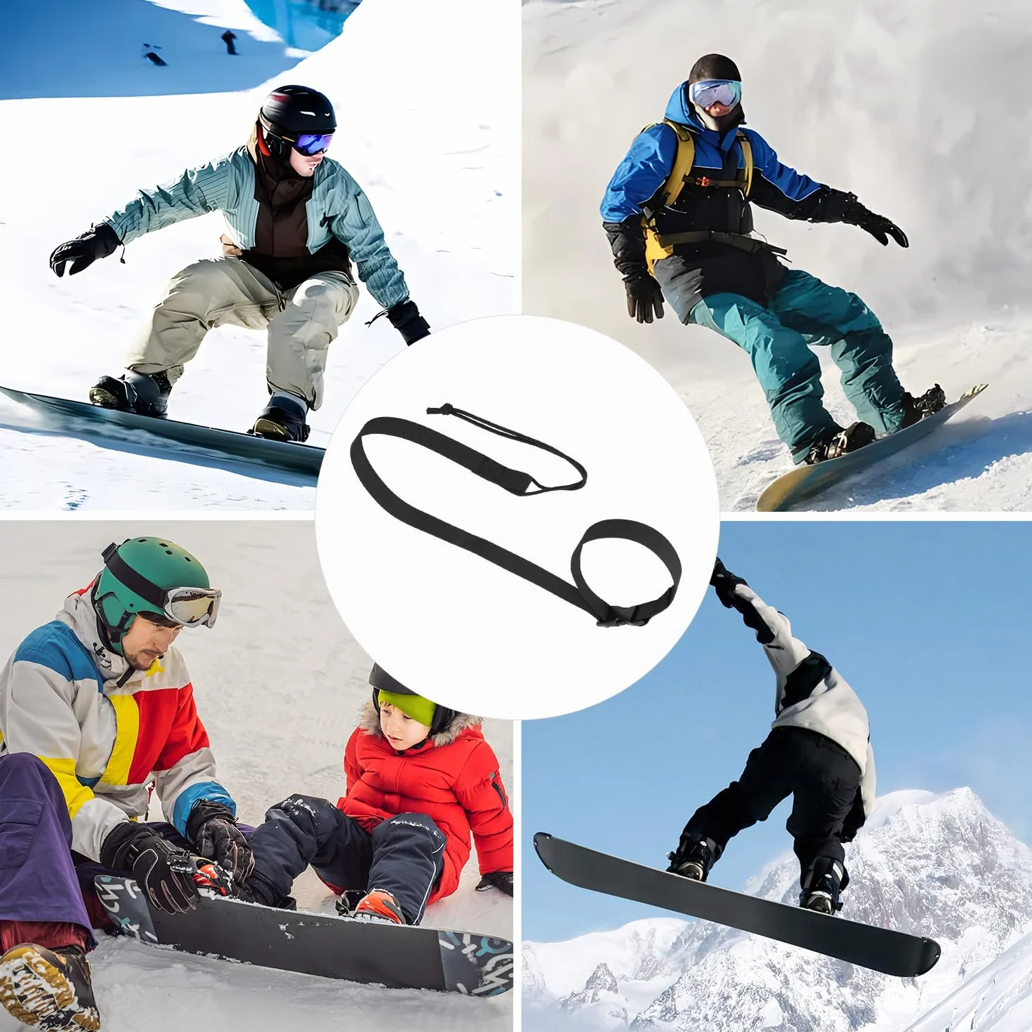 PEUTIER Laisses de Snowboard Réglables Sangle Fixation Snowboard Leash Noir