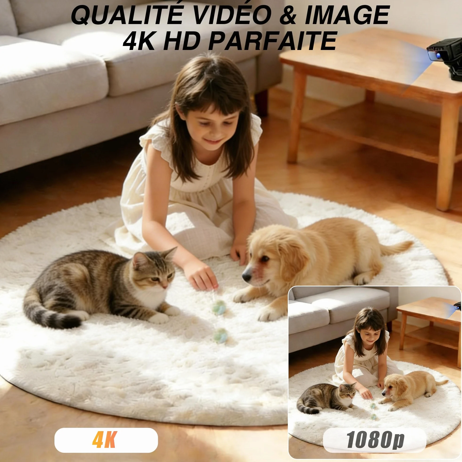 AOBOCAM Caméra Espion WiFi 4K avec Cloud Surveillance Intérieure sans Fil Vision Nocturne Grand Angle 150° Détection de Mouvement IA Mini Caméra de Sécurité