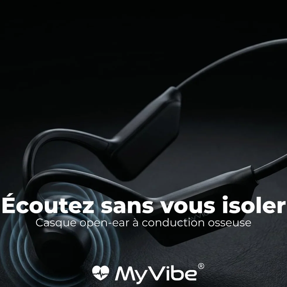 MYVIBE is Good Casque Conduction Osseuse Bluetooth 5.4 – Écouteur Conduction Osseuse Oreilles Ouvertes avec Micro, IPX5 Étanche – Ultra Léger 30g – Course à Pied, Cyclisme hors route, Randonnée, Sport