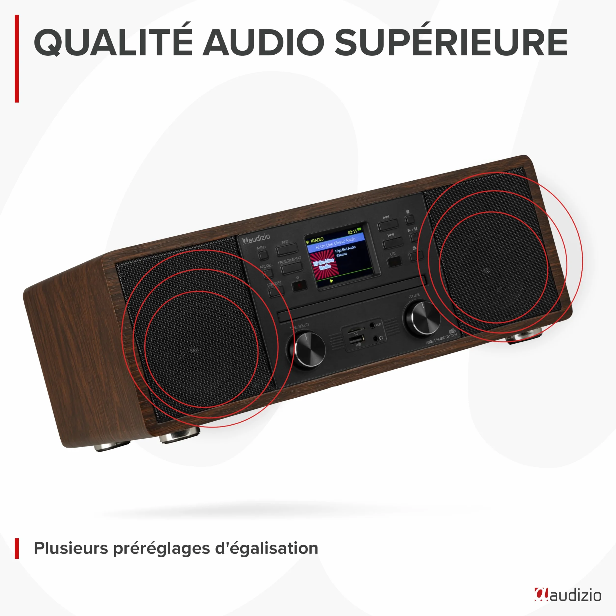 Audizio Avola Radio Internet WiFi avec Lecteur CD et Bluetooth - Couleur Noyer, Radio Dab+, FM, Haut-Parleurs Stéréo, Télécommande, Idéale pour Diffuser Vos Radios Préférées du Monde Entier