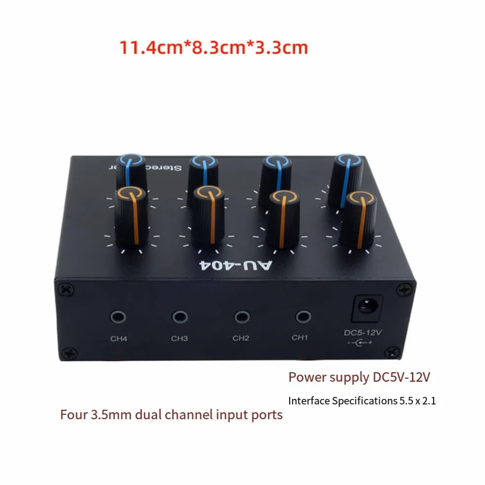 AU-404 Son Stéréo Quatre Entrées et Sorties Multiples Mélangeur Audio Double Canal Mélange de Musique Quatre en Quatre Sorties Installation Facile