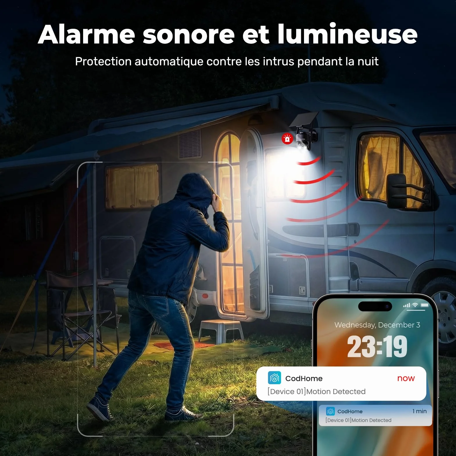 Codnida 4G LTE Caméra de Surveillance Extérieure sans Fil Solaire avec Carte SIM,9000mAh Batterie,2K HD,Vision Nocturne Couleur,Audio Bidirectionnel,IP66