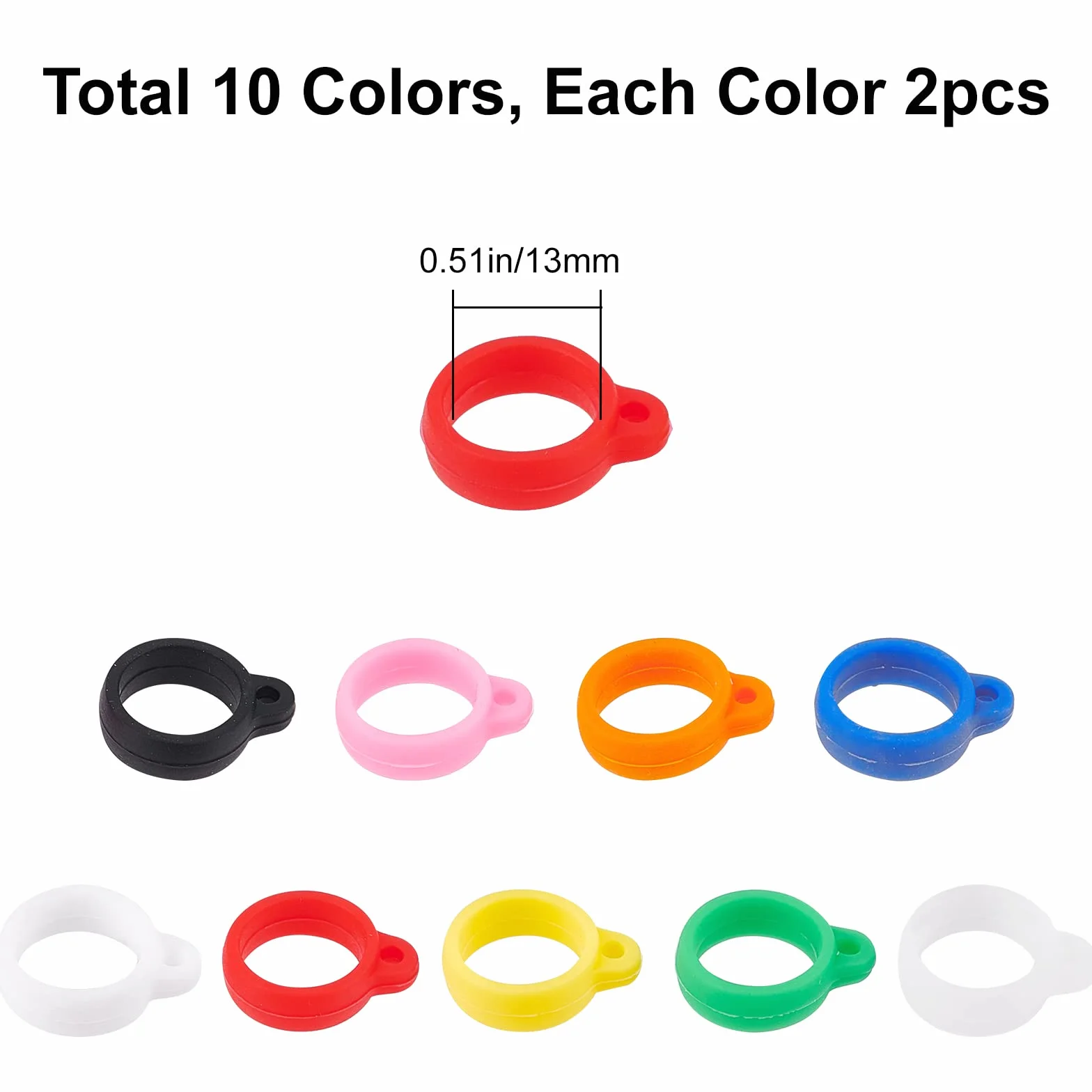 GORGECRAFT 20 pièces 10 Couleurs Anti-Perte Anneaux en Caoutchouc de Silicone Réglable Support de Bande Collier Lanière Pendentif pour Stylos, Diamètre de L'Appareil 13 mm/0.5 Pouces