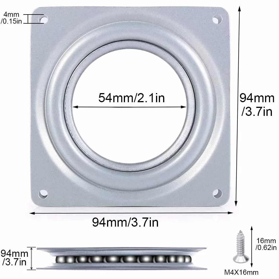 Lazy Susan Plateau Tournant 4 Pouces Plaque pivotante Plate-Forme Tournante Roulement Rotatif 360 degrés Carré avec des Roulements à Billes en Acier pour Armoires de Cuisine Comptoir Pantry