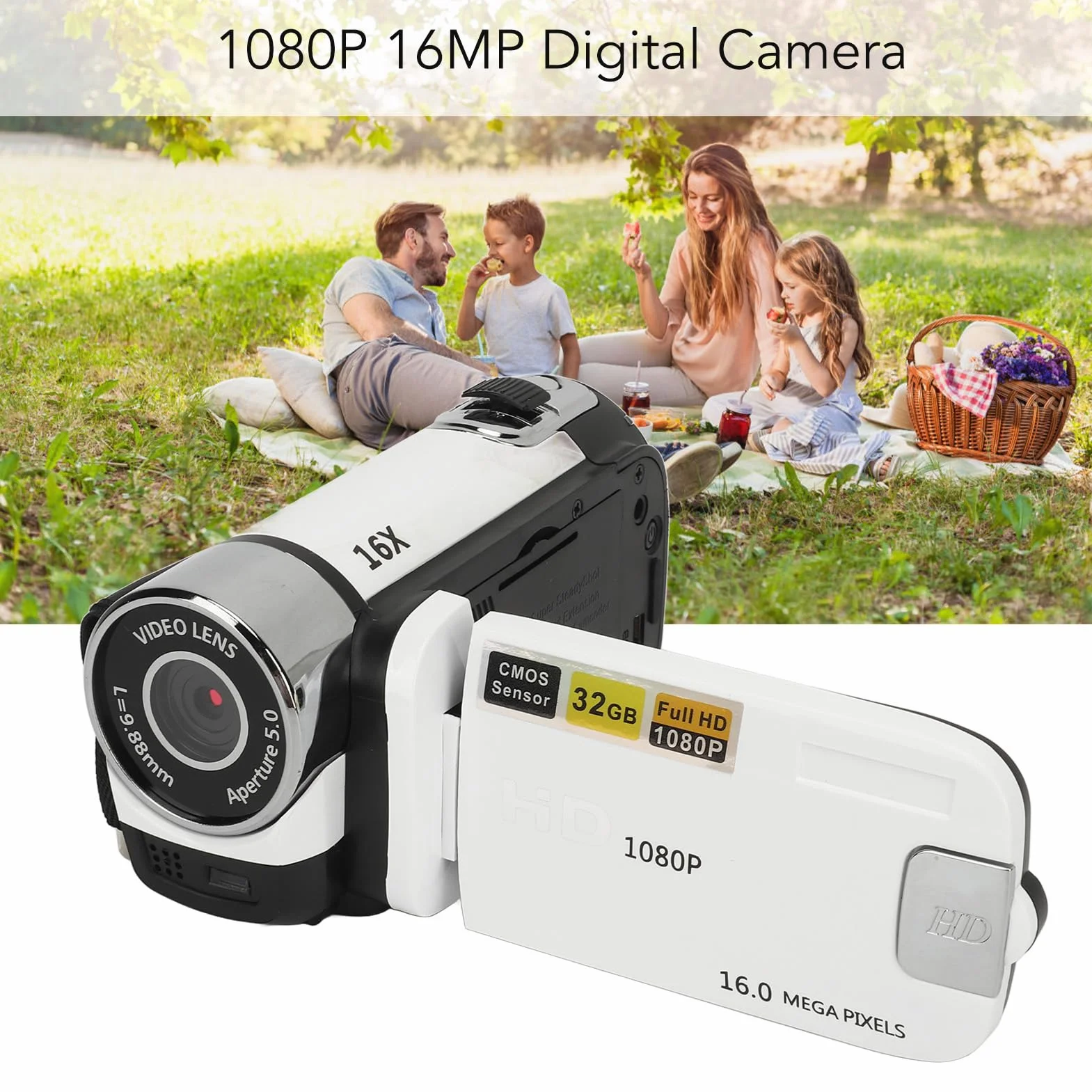 Caméra Numérique Portable 2,4 Pouces 16MP Caméscope HD 16x Zoom avec Lumière de Remplissage