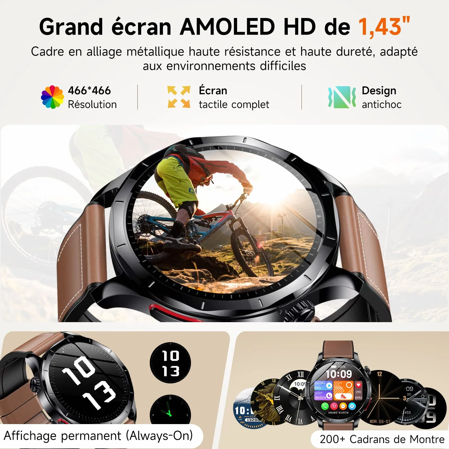 2026 Nouv’ Montre Connectée Homme avec ECG+HRV/Pressιon artérιelle/IMC,1,43" AMOLED Smartwatch avec Fonction SOS,24/7 Fréquence Cardiaque/SpO2/Sommeil Monitor, IP68 pour Android/iOS