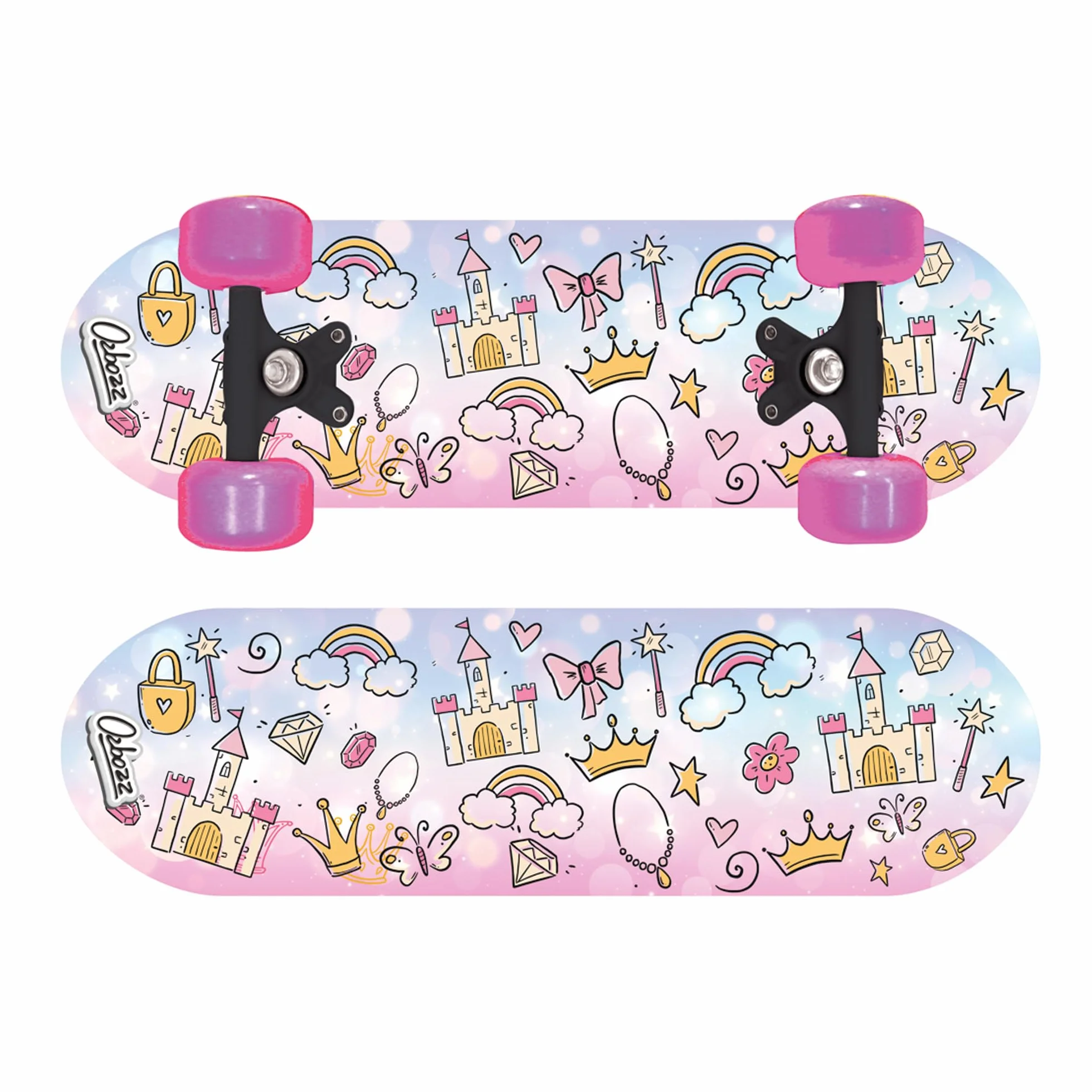 Ozbozz 17" Skateboard Princess Heavy-Duty Flashing Wheels Anti-Slip Grip Wooden Deck Kids Toy