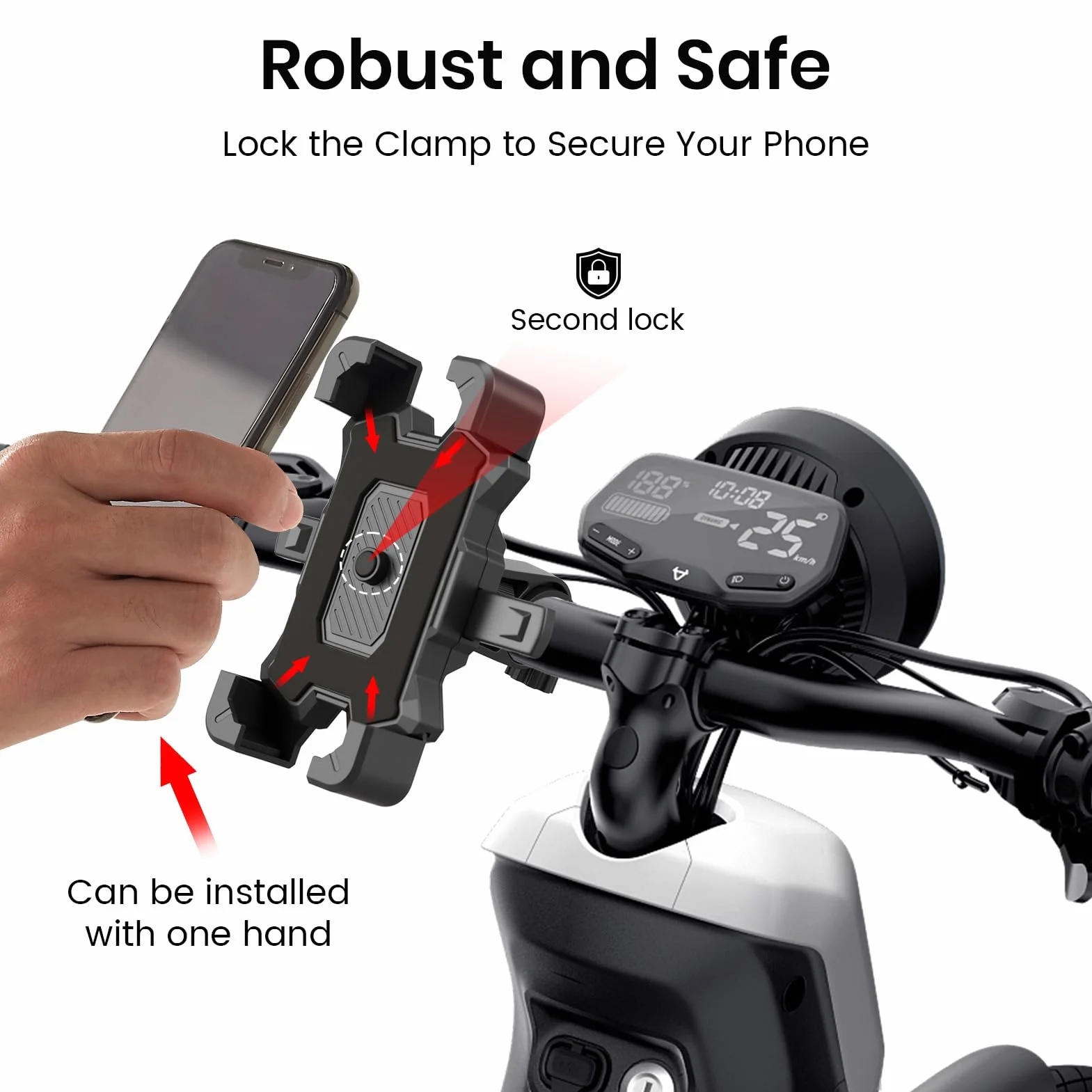 Support Téléphone Vélo Moto, Support Telephone Porte Telephone Velo Guidon Universel pour Trotinette Electrique Scooter VTT avec 360° Rotation pour iPhone 17 16 15 14 13 5,5"-7,9" Smartphones GPS
