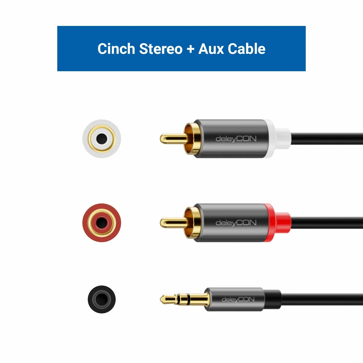 deleyCON 3,0m Câble Jack vers Cinch RCA 3,5mm Audio Adaptateur Mobile et Smartphone sur HiFi-Receiver 3,5mm AUX Prise vers Fiche Cinch (Extra fin & Flexible)