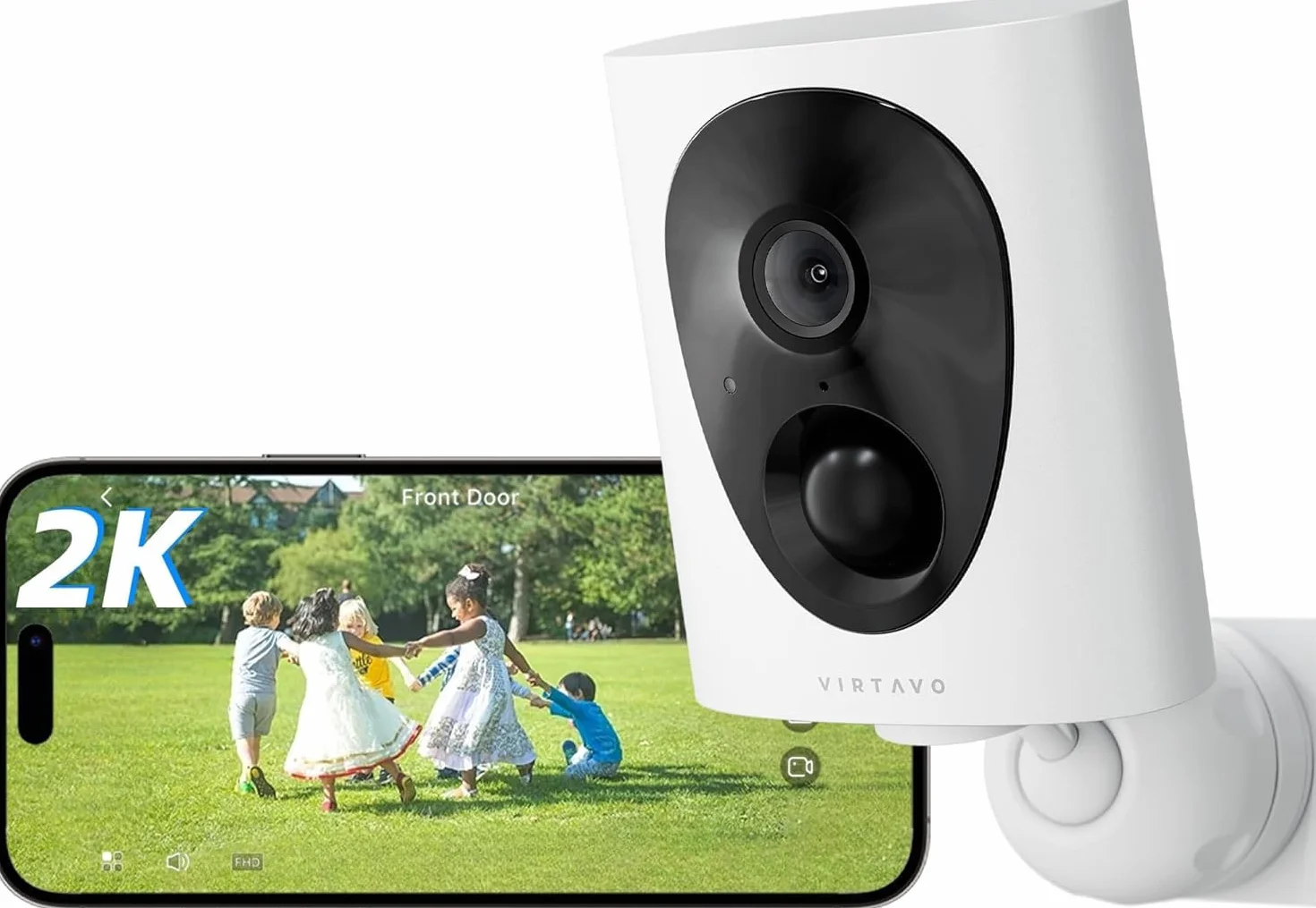 VIRTAVO 2K Camera Surveillance WiFi Extérieure sans Fil Batterie, Vision Nocturne Couleur Starlight, PIR Détection Mouvement, Étanche, Audio Bidirectionnel, VF1