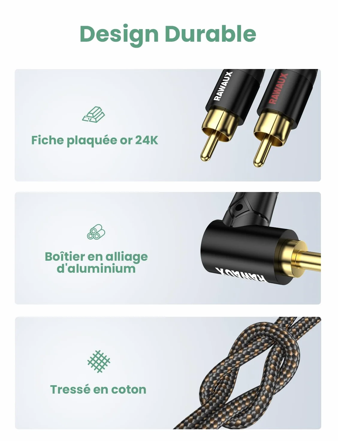 Câble RCA Jack Audio Stéréo 1M 90 Degrés 3.5mm vers 2RCA Mâle Câble Adaptateur Audio 2RCA Auxiliaire pour TV, Smartphone, Tablette, Home Cinéma, Amplificateur (2 RCA à 3.5 - Noir)