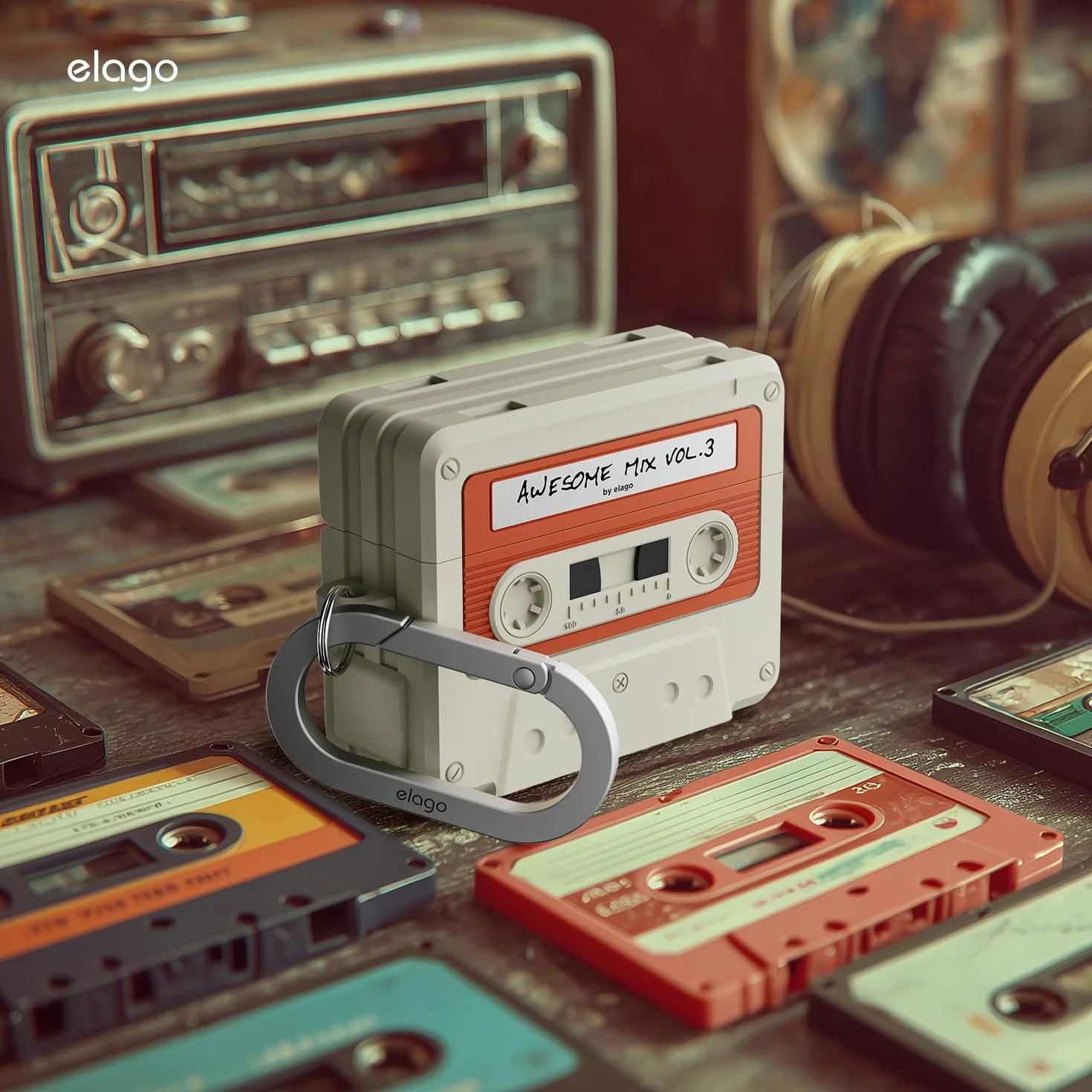 elago Coque Cassette Compatible AirPods Pro 3 Étui Protection Complète Résistante Chocs Chargement Sans Fil Mousqueton Inclus Blanc Classique